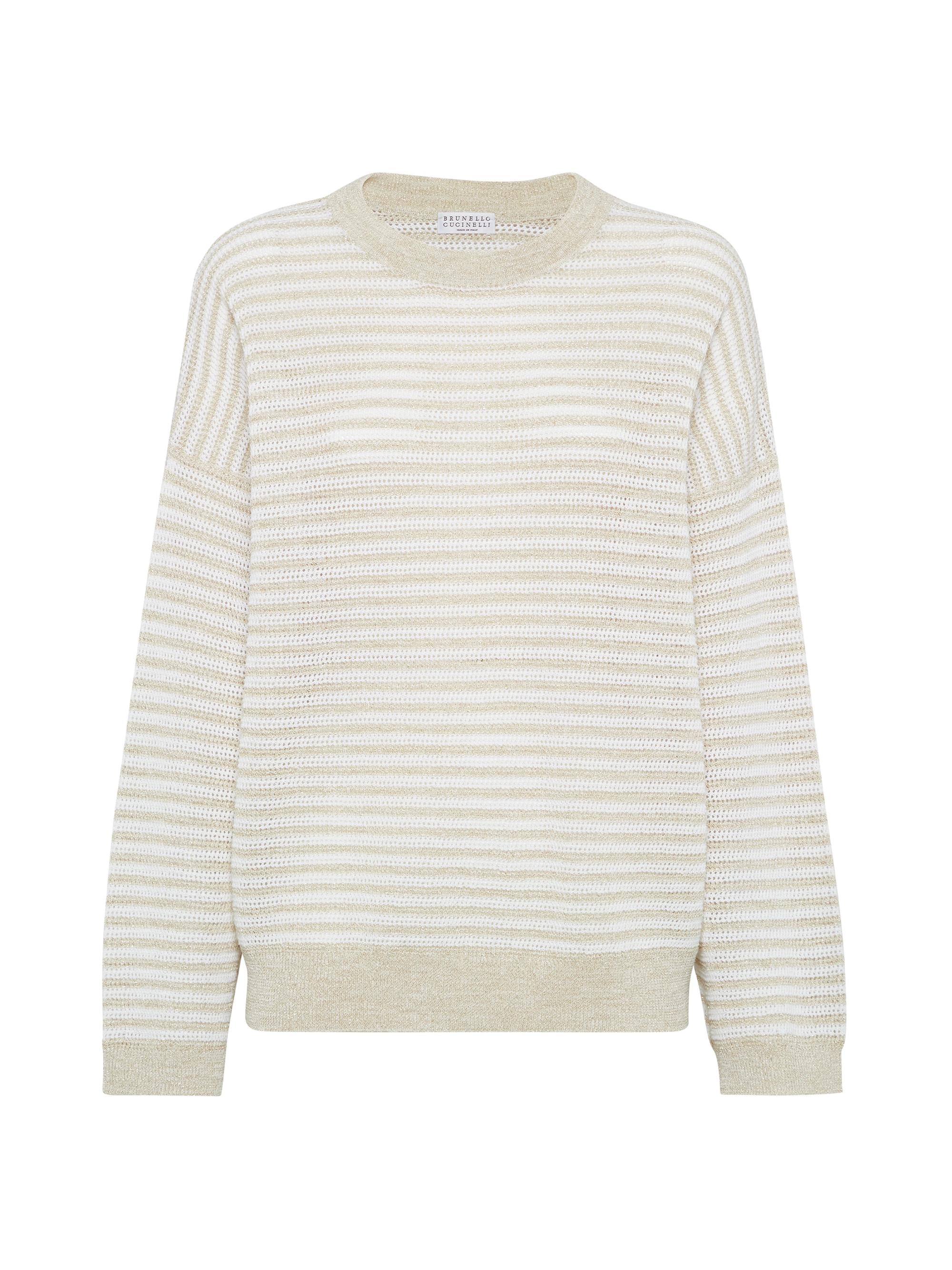 Brunello Cucinelli Women's Sparkling Striped Linen and Cotton Sweater - Gold