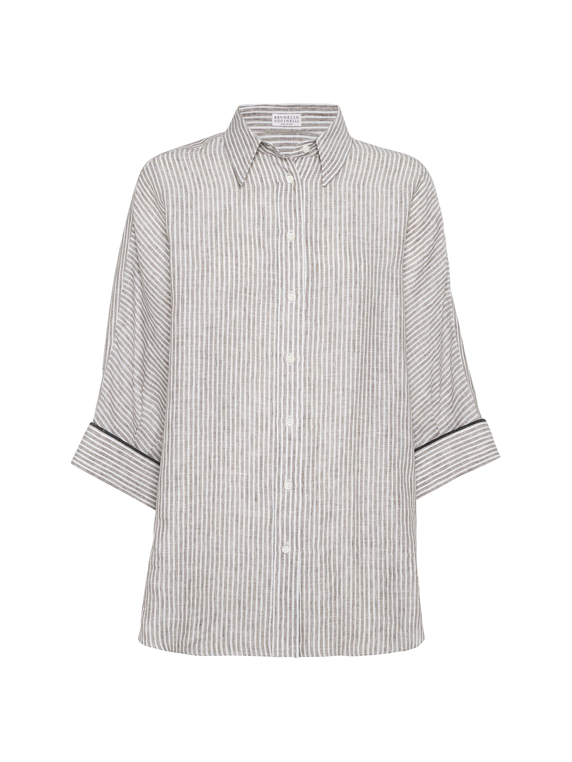 Brunello Cucinelli Women's Striped Lightweight Linen Shirt - Light Brown