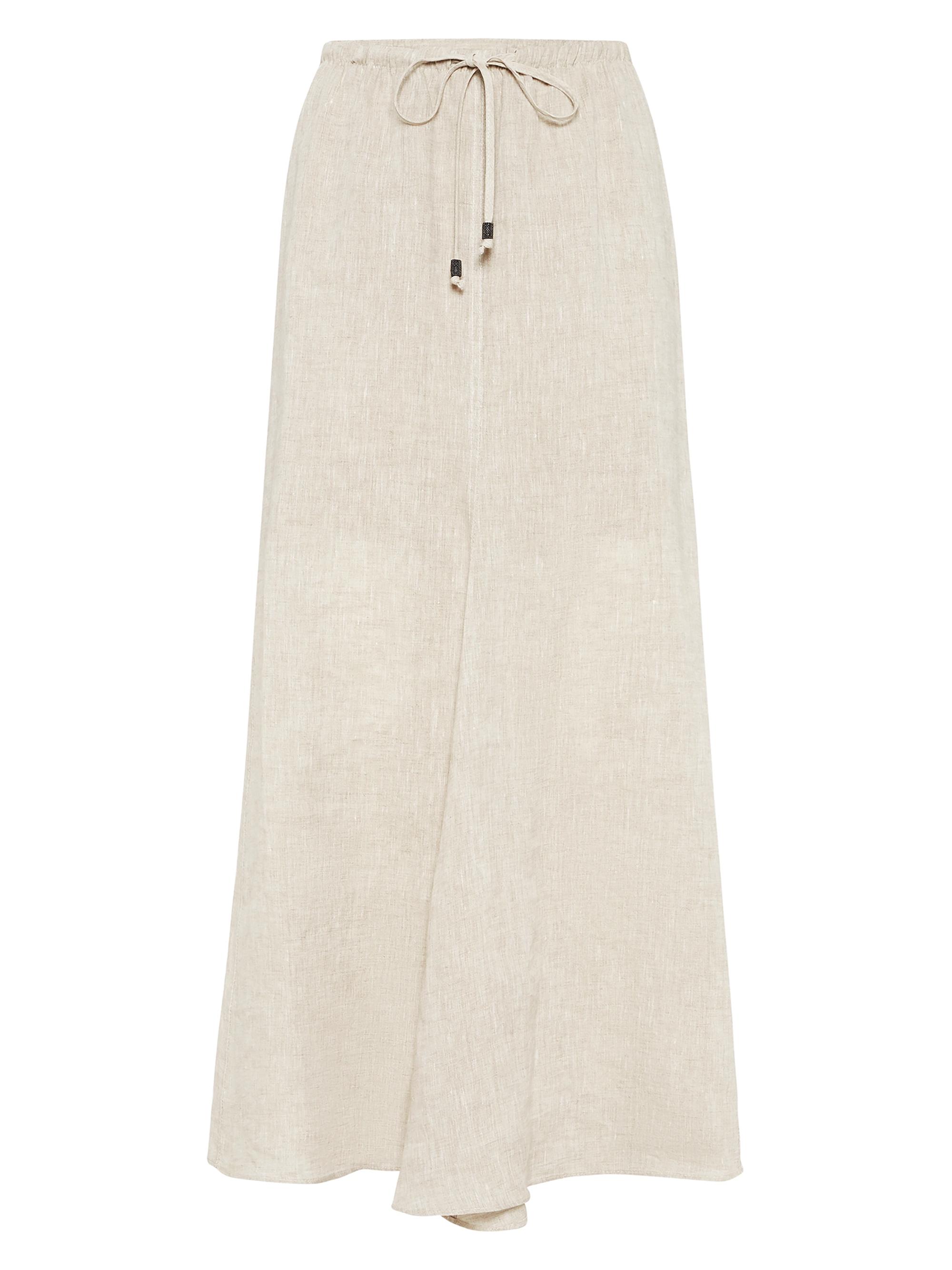 Brunello Cucinelli Women's Lightweight Linen Fluid Skirt with Monili - Natural