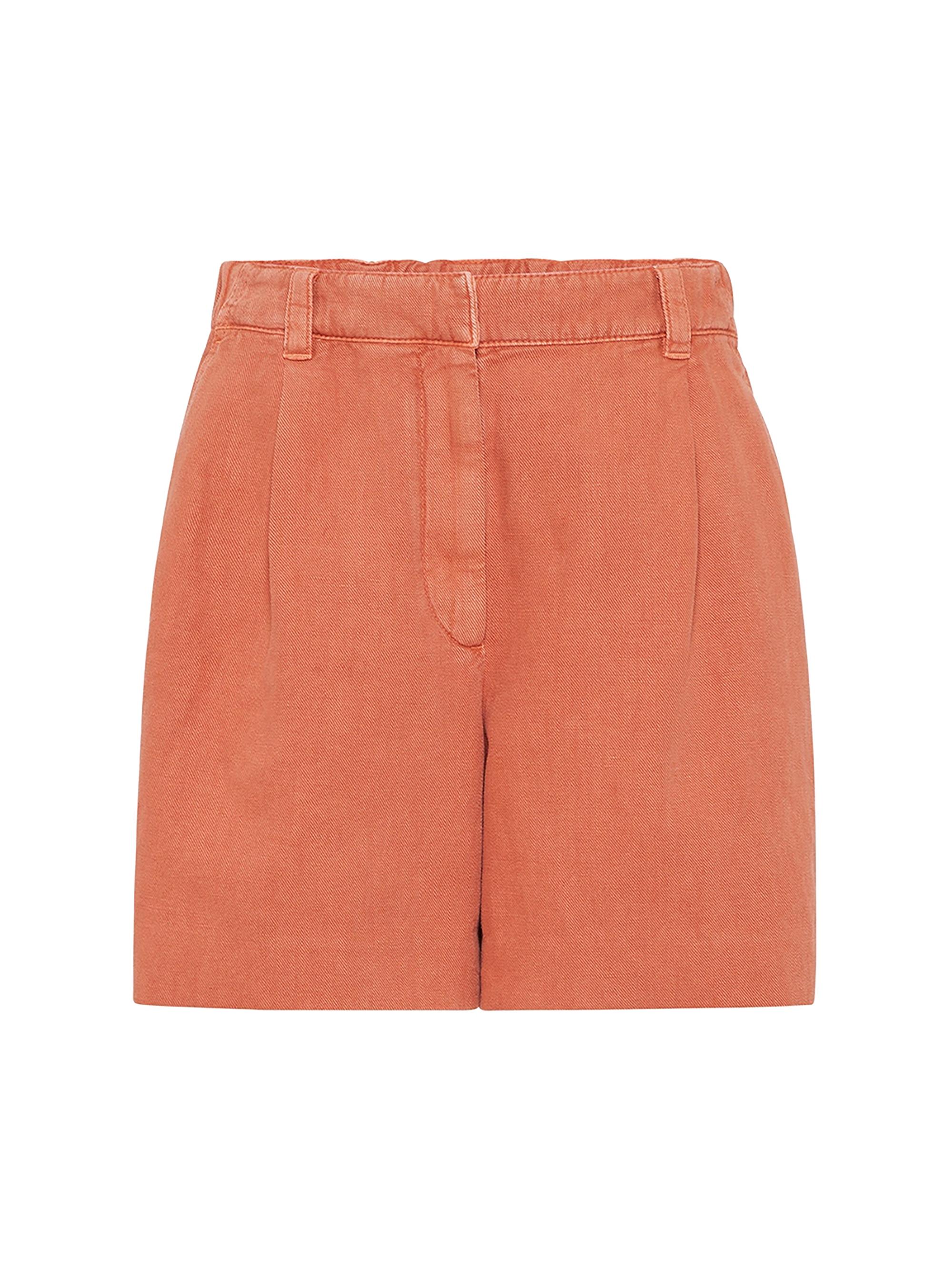 Brunello Cucinelli Women's Garment Dyed Cotton and Linen Cover Baggy Shorts - Mandarin
