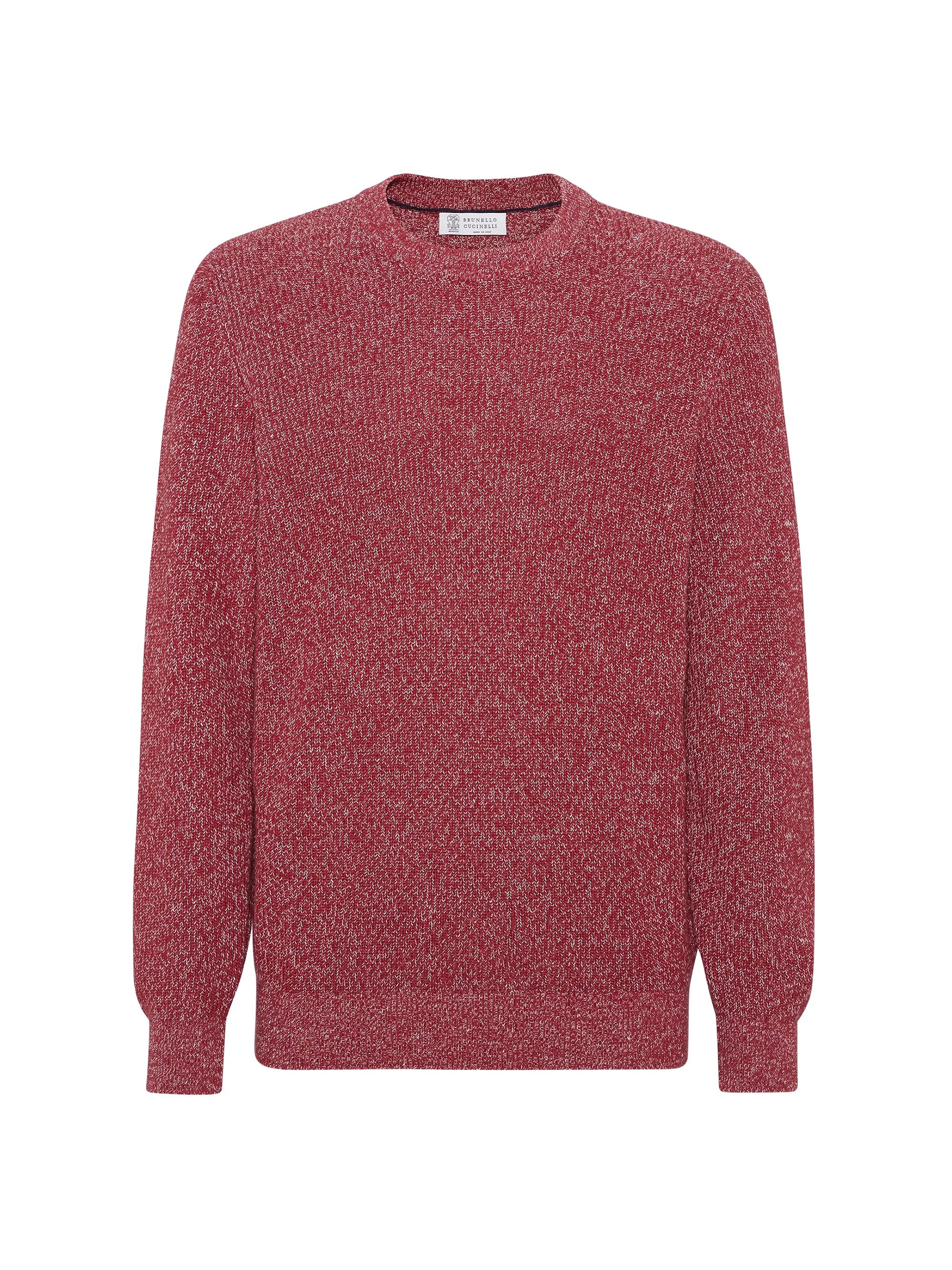 Brunello Cucinelli Men's Cotton and Linen Half English Rib Chiné Sweater - Cherry
