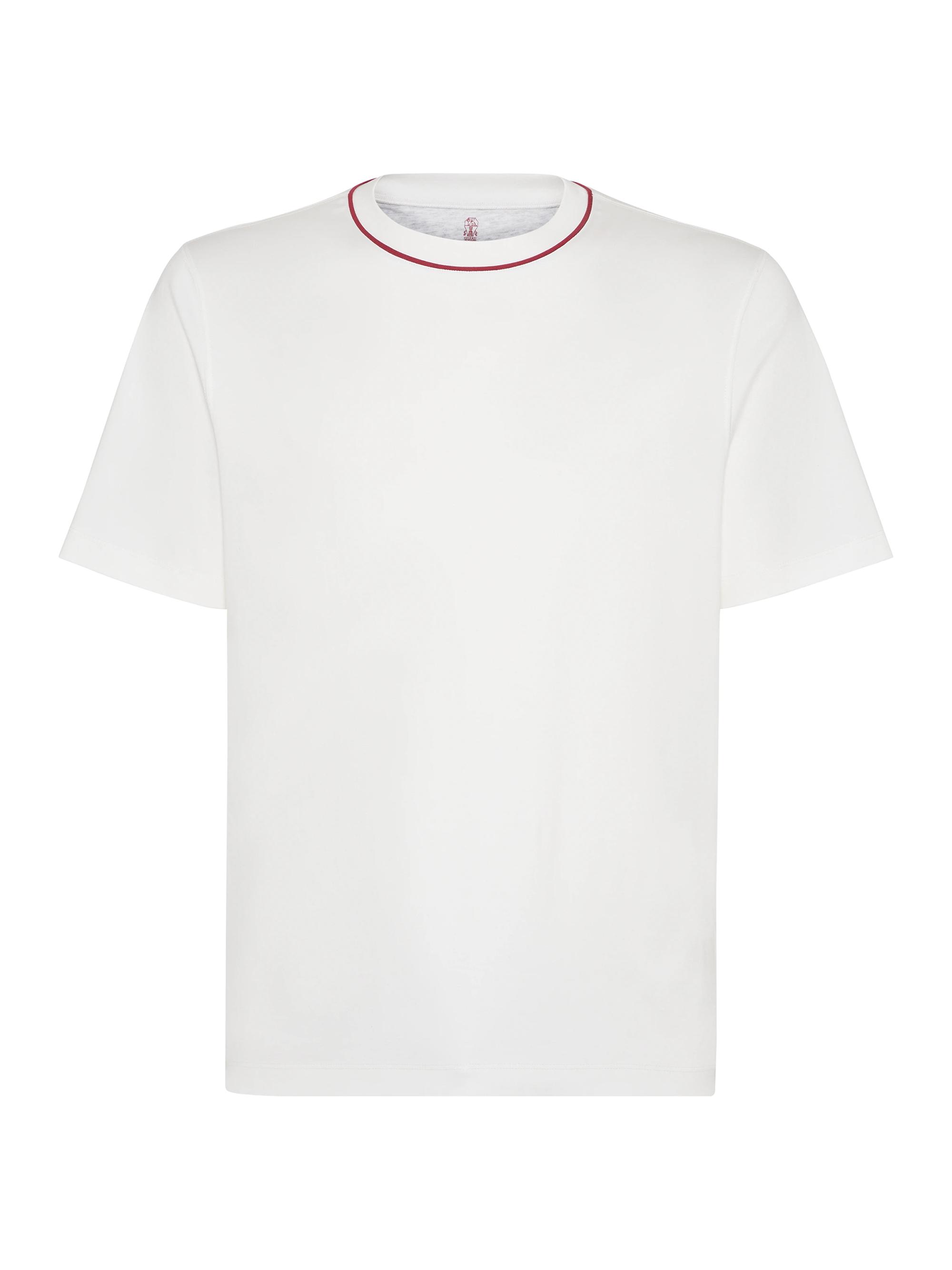 Brunello Cucinelli Men's Cotton Jersey T-Shirt with Piping - Off White