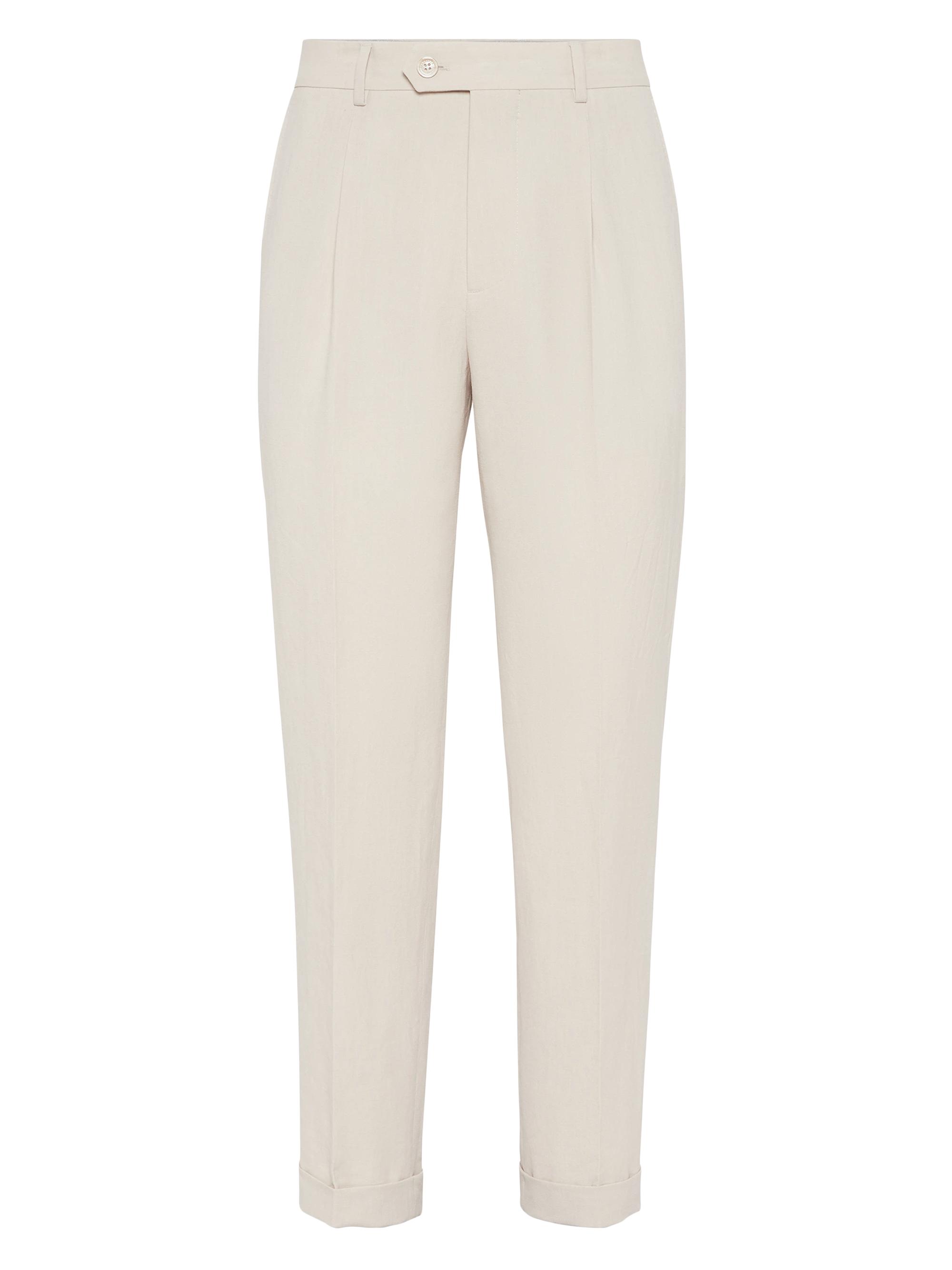 Brunello Cucinelli Men's Twisted Linen Leisure Fit Trousers with Pleats - Shell