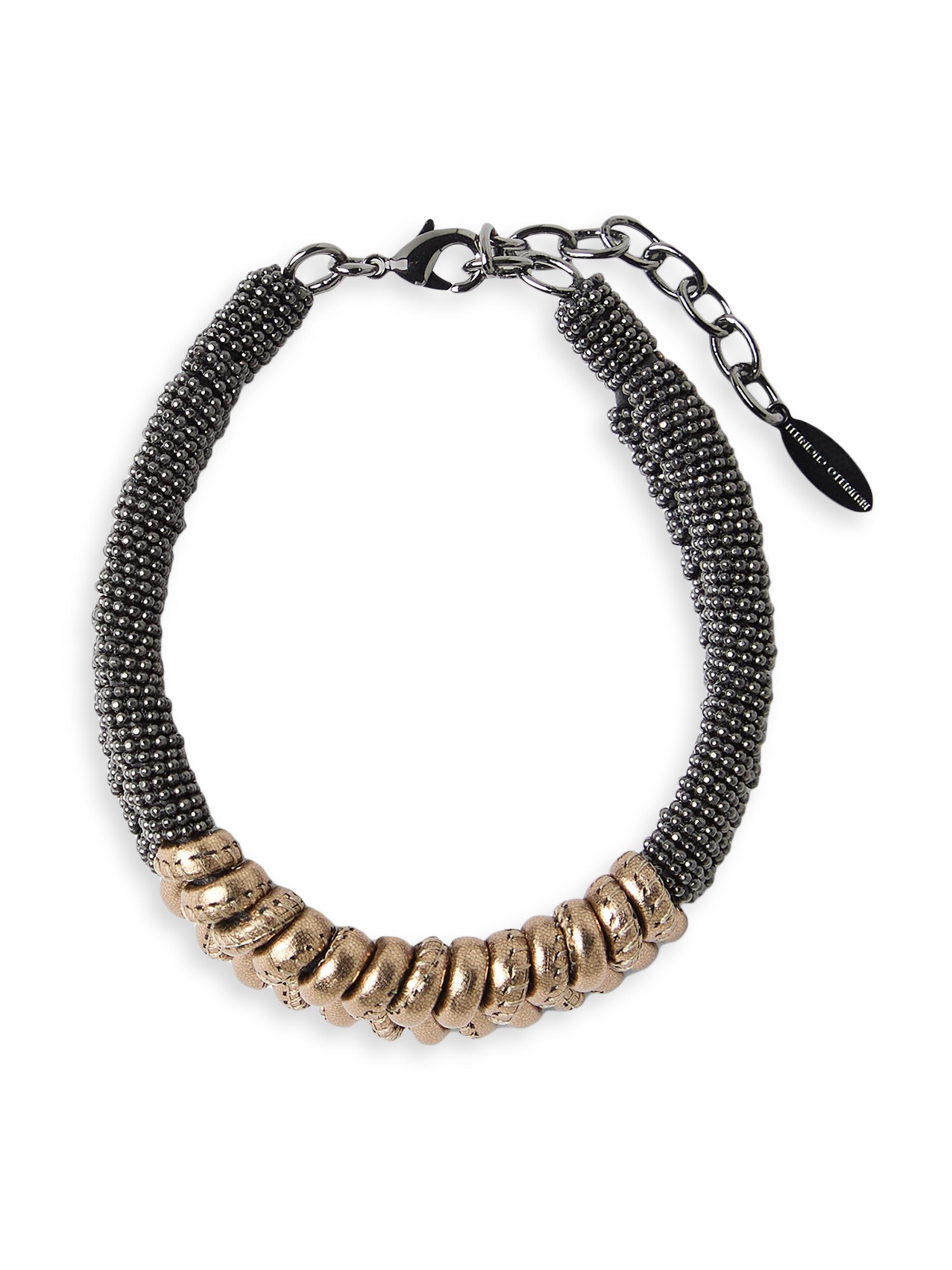 Brunello Cucinelli Women's Lamé Calfskin and Monili Braided Bracelet - Lignite