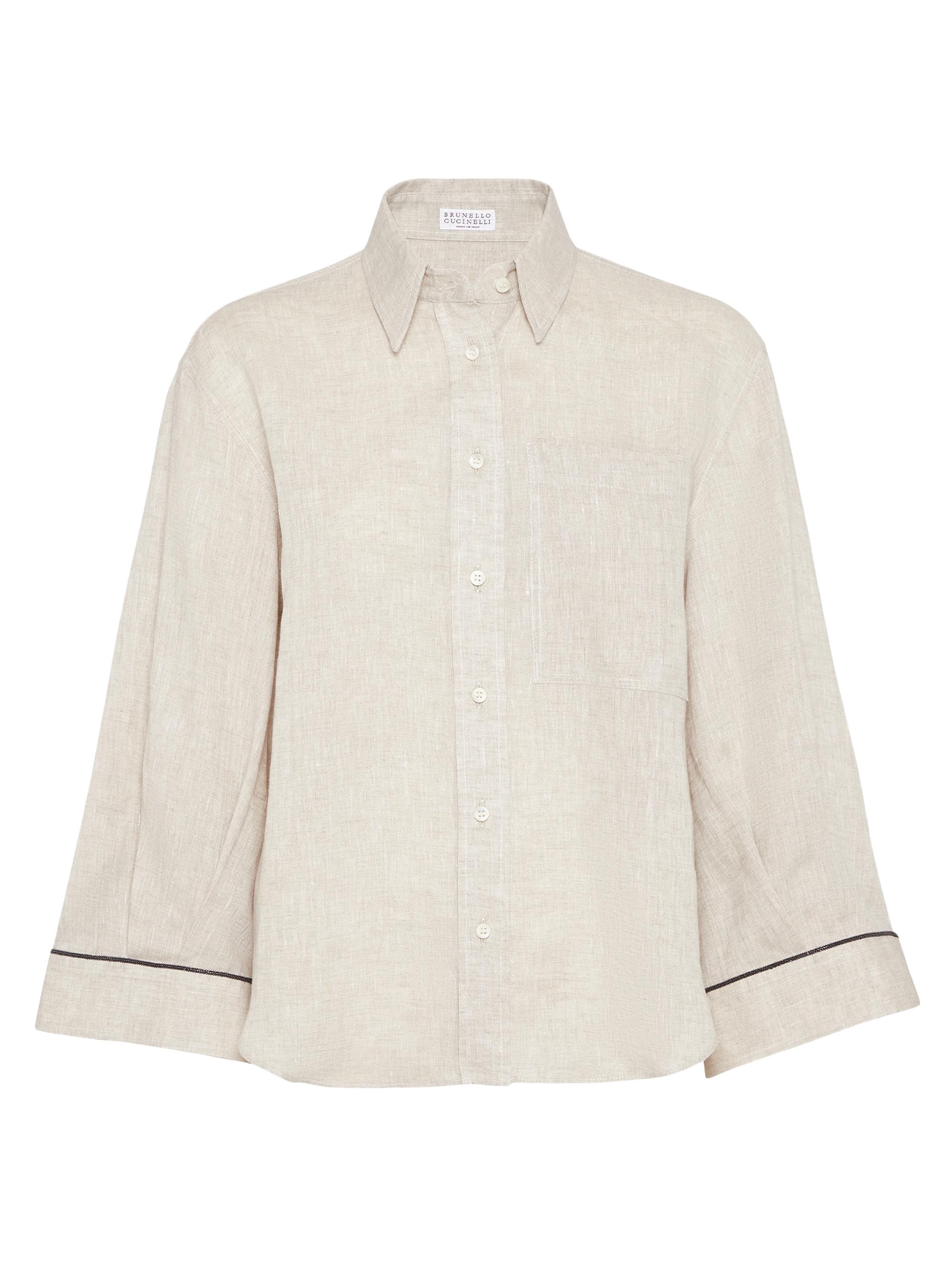 Brunello Cucinelli Women's Lightweight Linen Cropped Shirt - Natural
