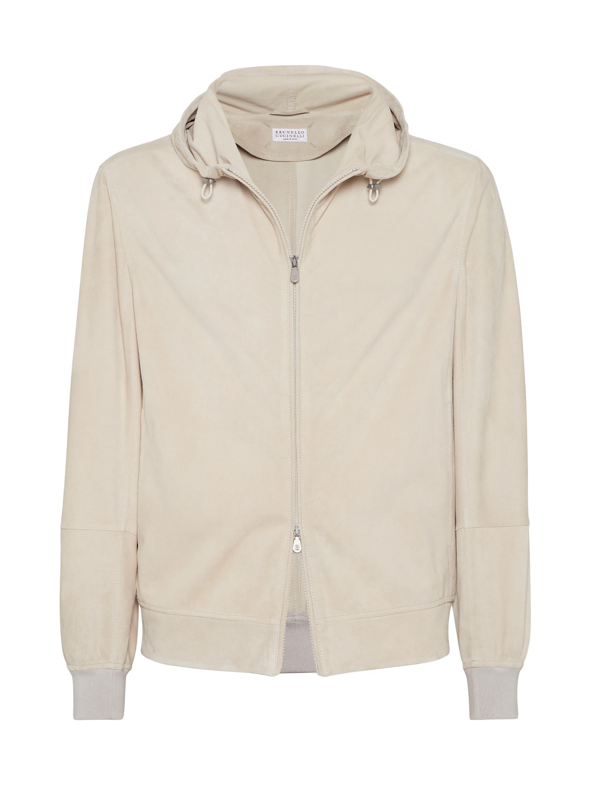 Brunello Cucinelli Men's Suede Sweatshirt with Hood - Ecru