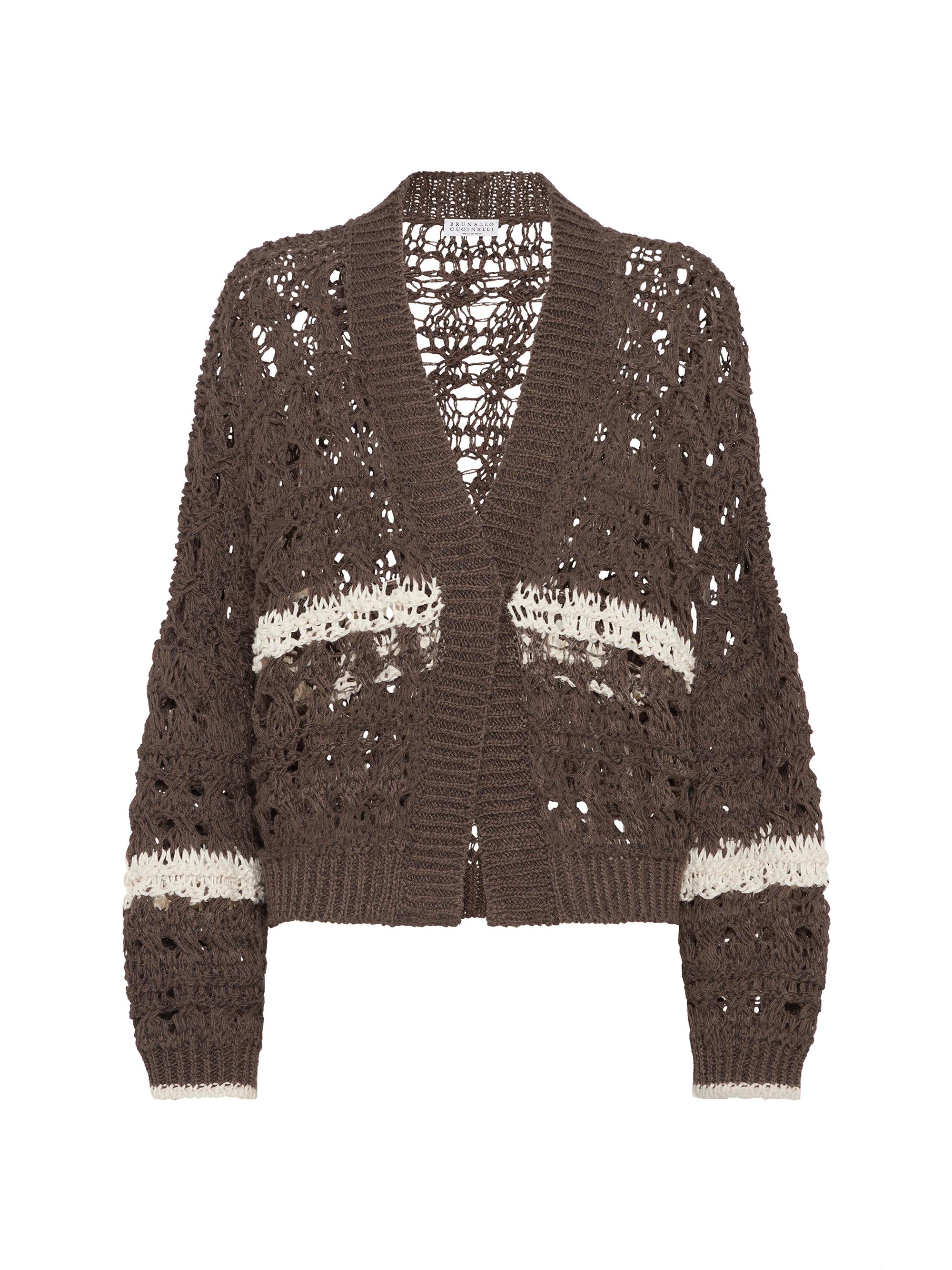 Brunello Cucinelli Women's Jute and Cotton Textured Net Cardigan - Chocolate