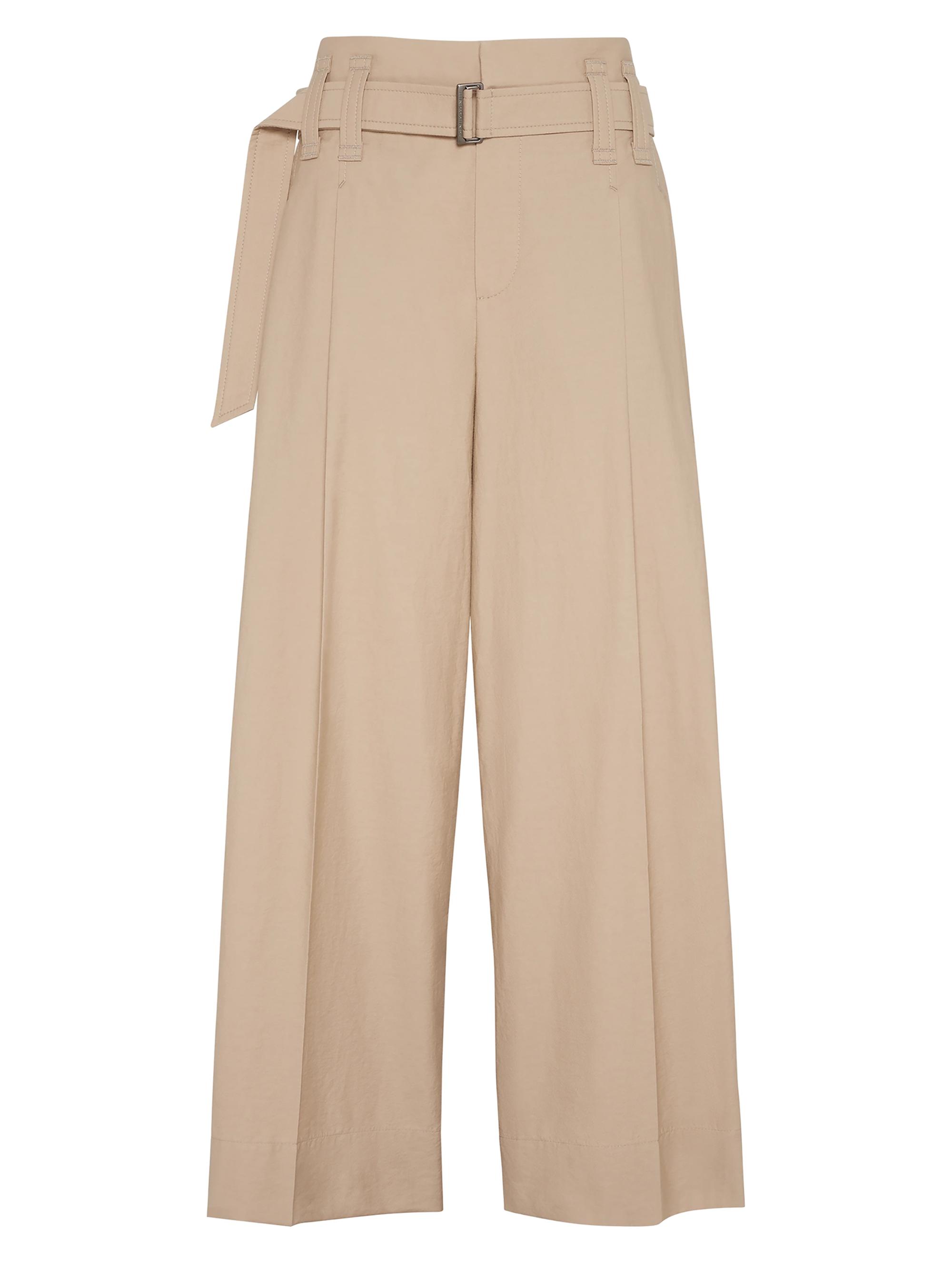 Brunello Cucinelli Women's Techno Cotton Texture Twill Cropped Pleated Trousers -
