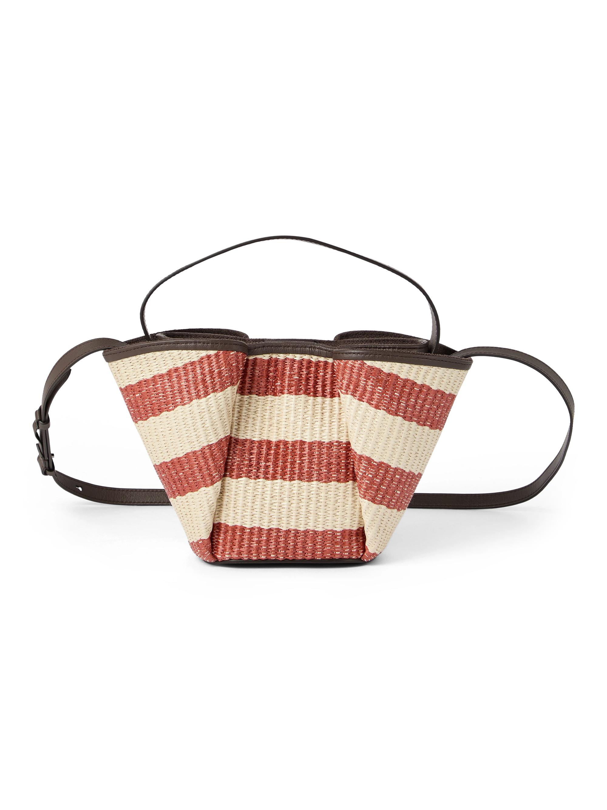 Brunello Cucinelli Women's Marina Shopper Bag in Striped Techno Cotton Raffia - Orange White