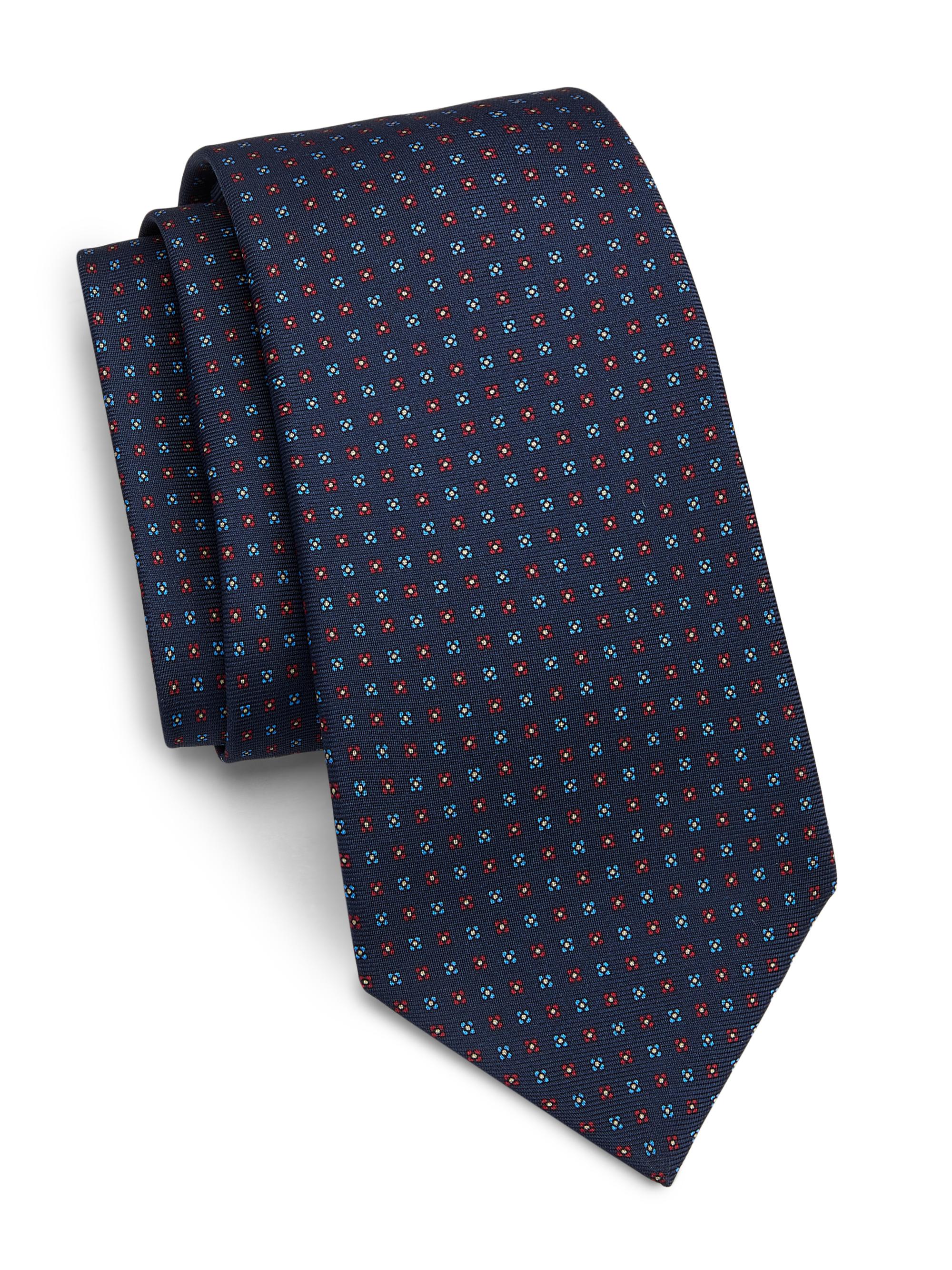 Kiton Men's Micro Geometric Silk Tie - Navy Red
