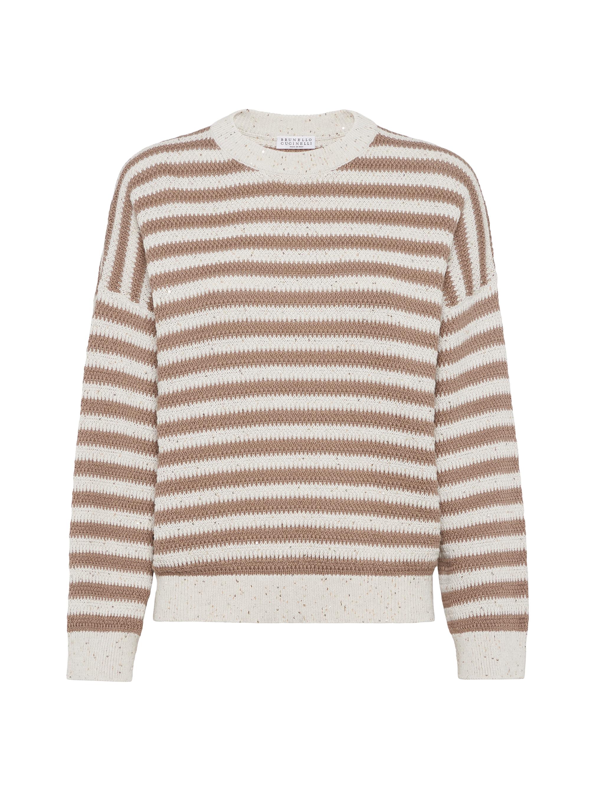 Brunello Cucinelli Women's Striped Dazzling Cotton Sweater - Oat