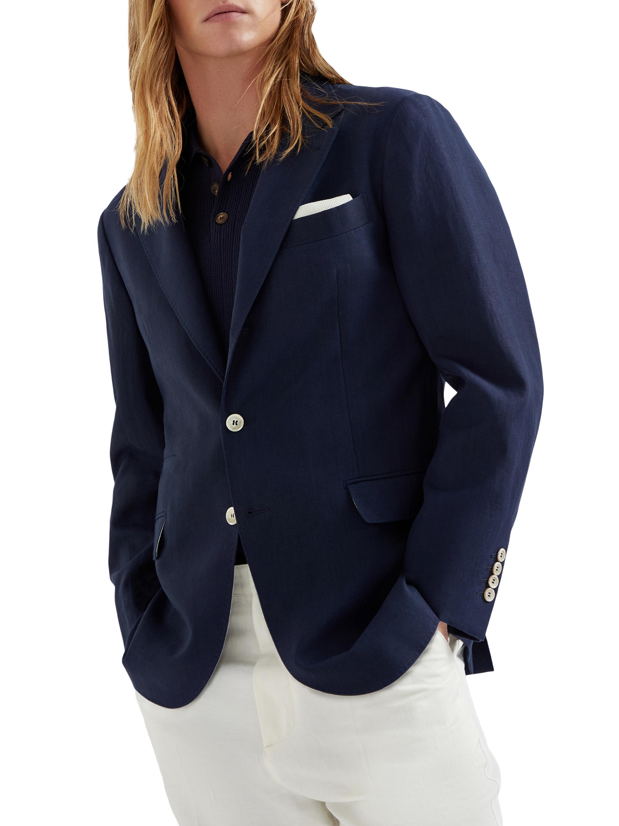 Brunello Cucinelli Men's Linen Deconstructed Blazer - Navy Blue