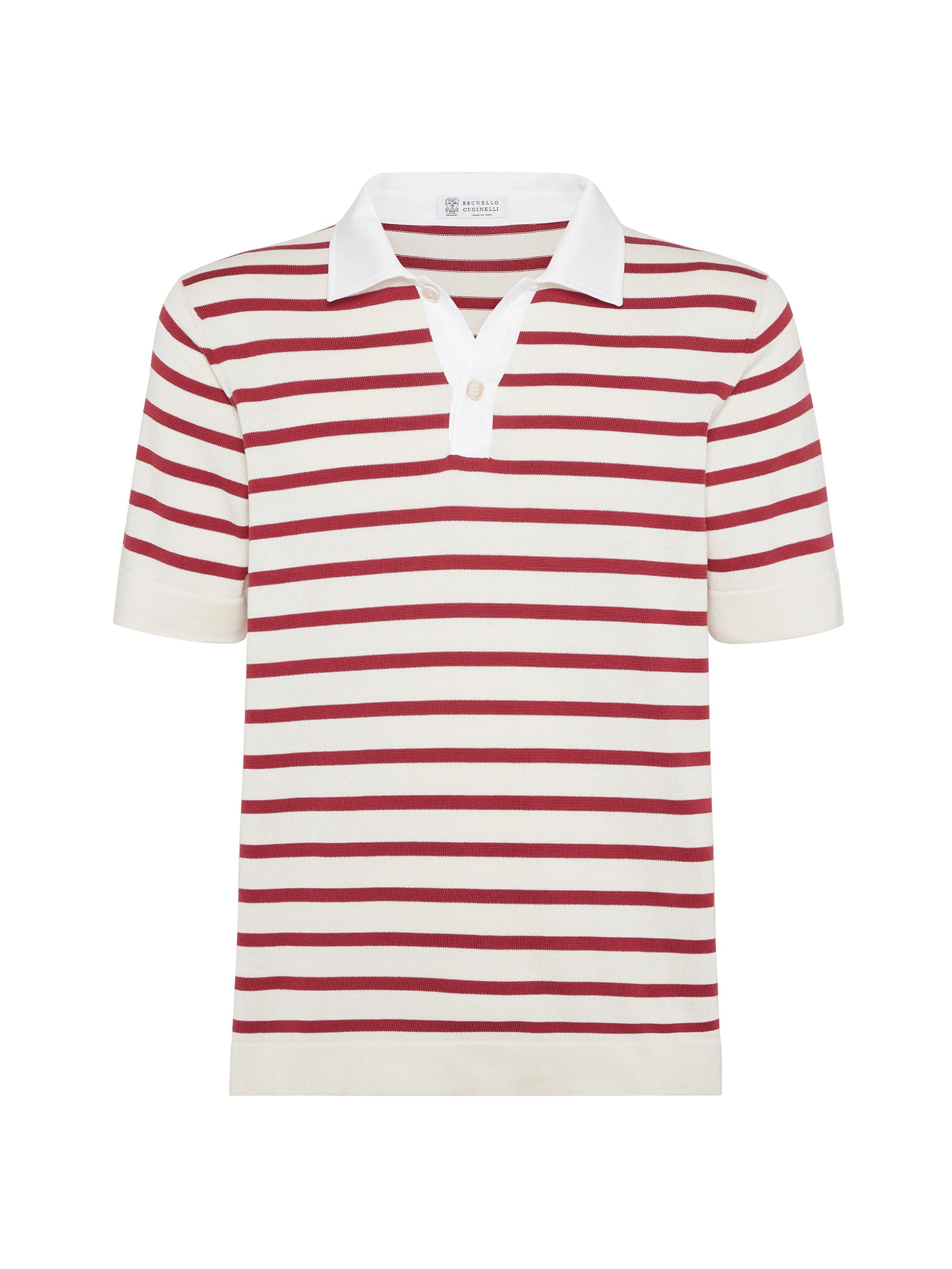 Brunello Cucinelli Men's Striped Knit Polo Shirt with Twill Collar - Navy Blue