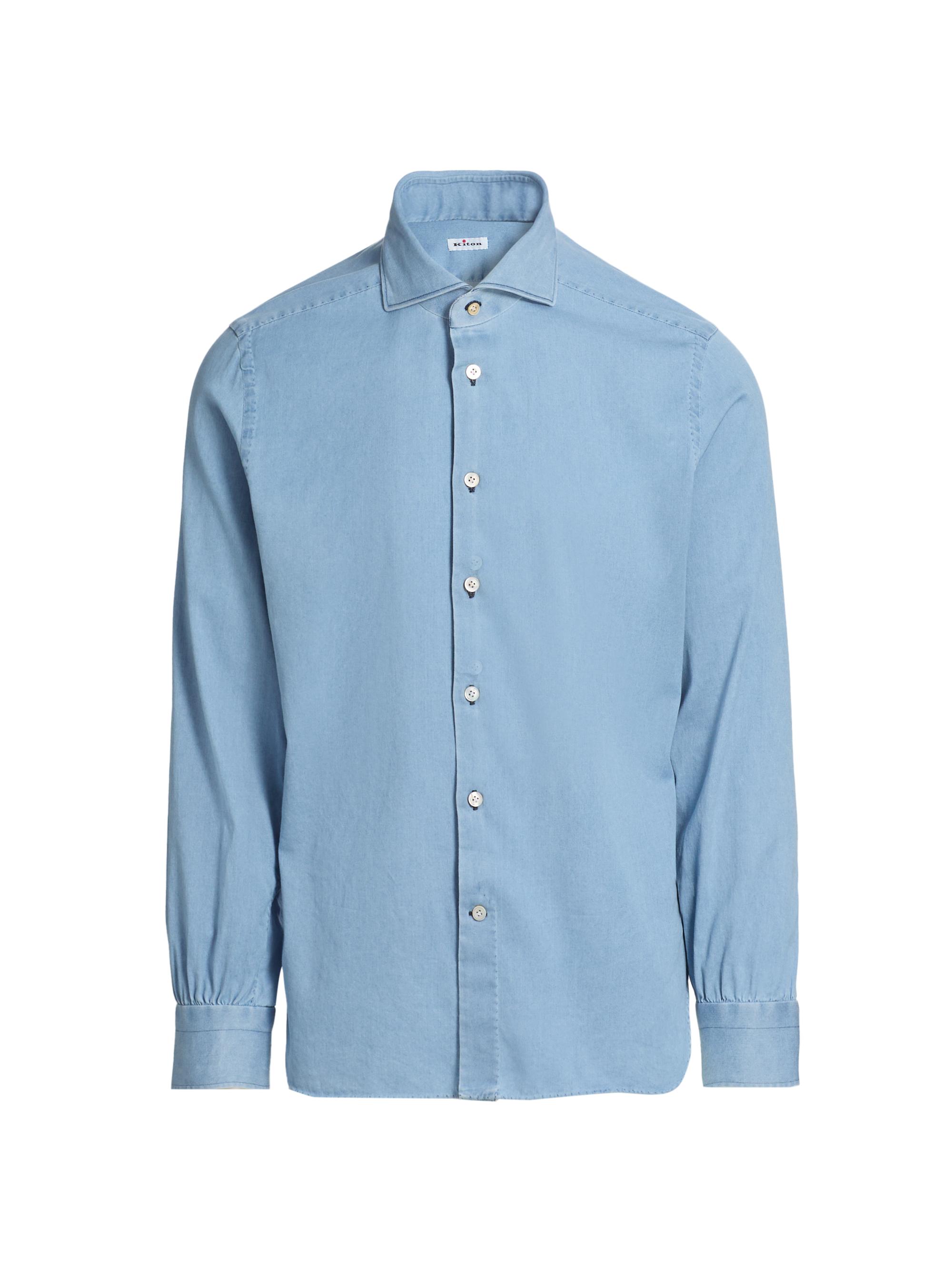 Kiton Men's Slim-Fit Cotton Button-Front Shirt - Blue