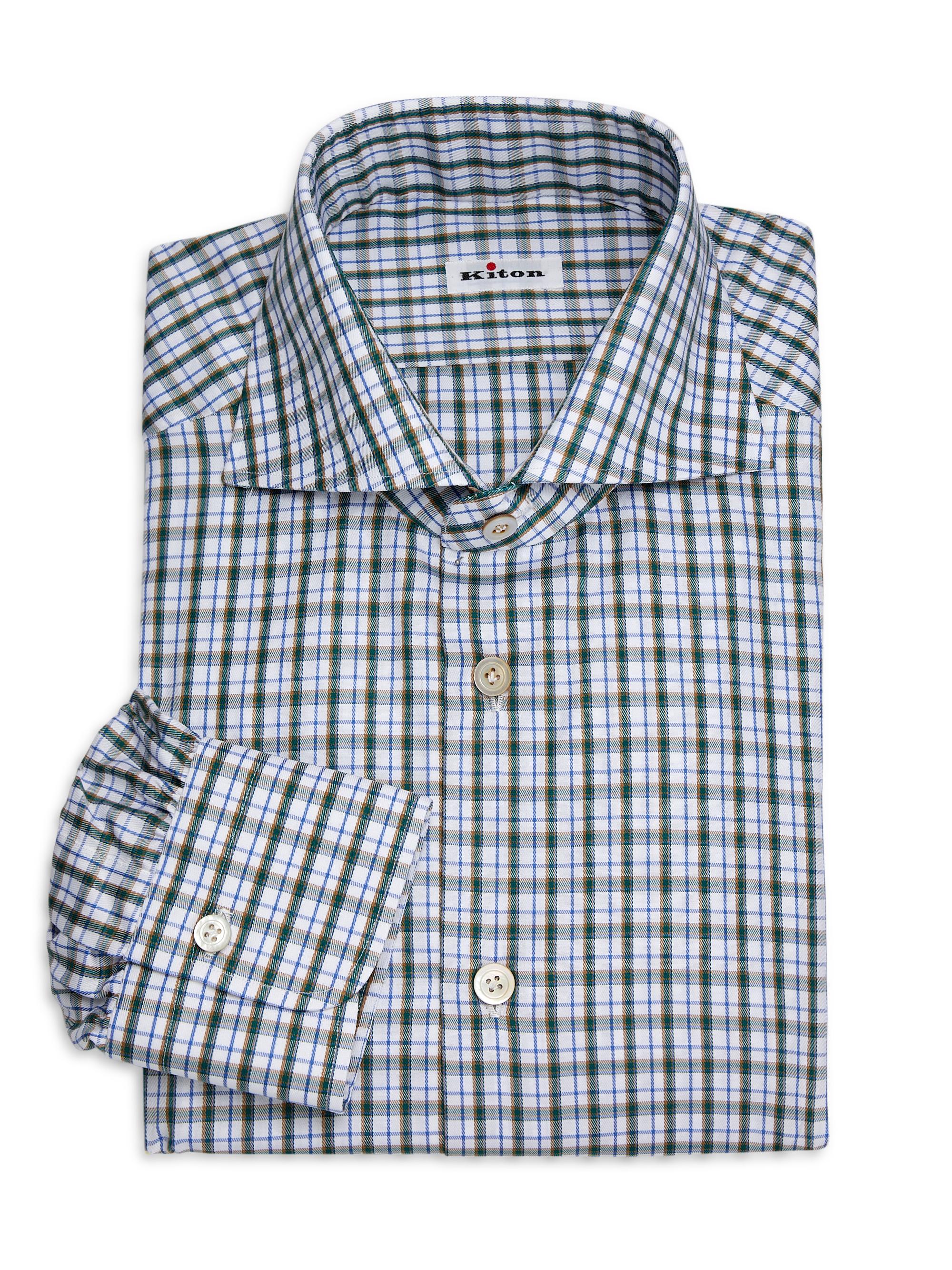Kiton Men's Plaid Cotton Button-Up Shirt - Green
