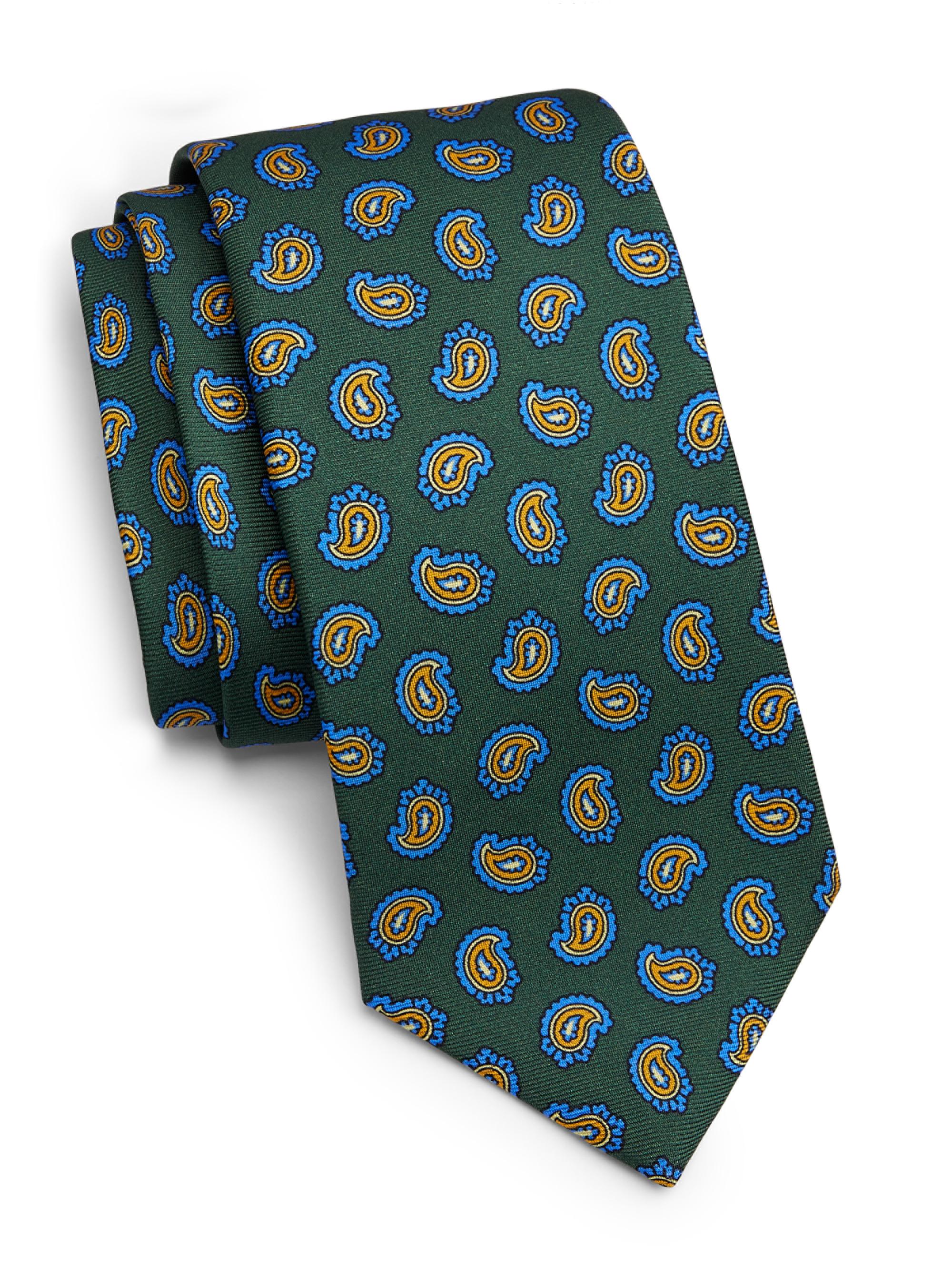 Kiton Men's Paisley Silk Tie - Green Blue