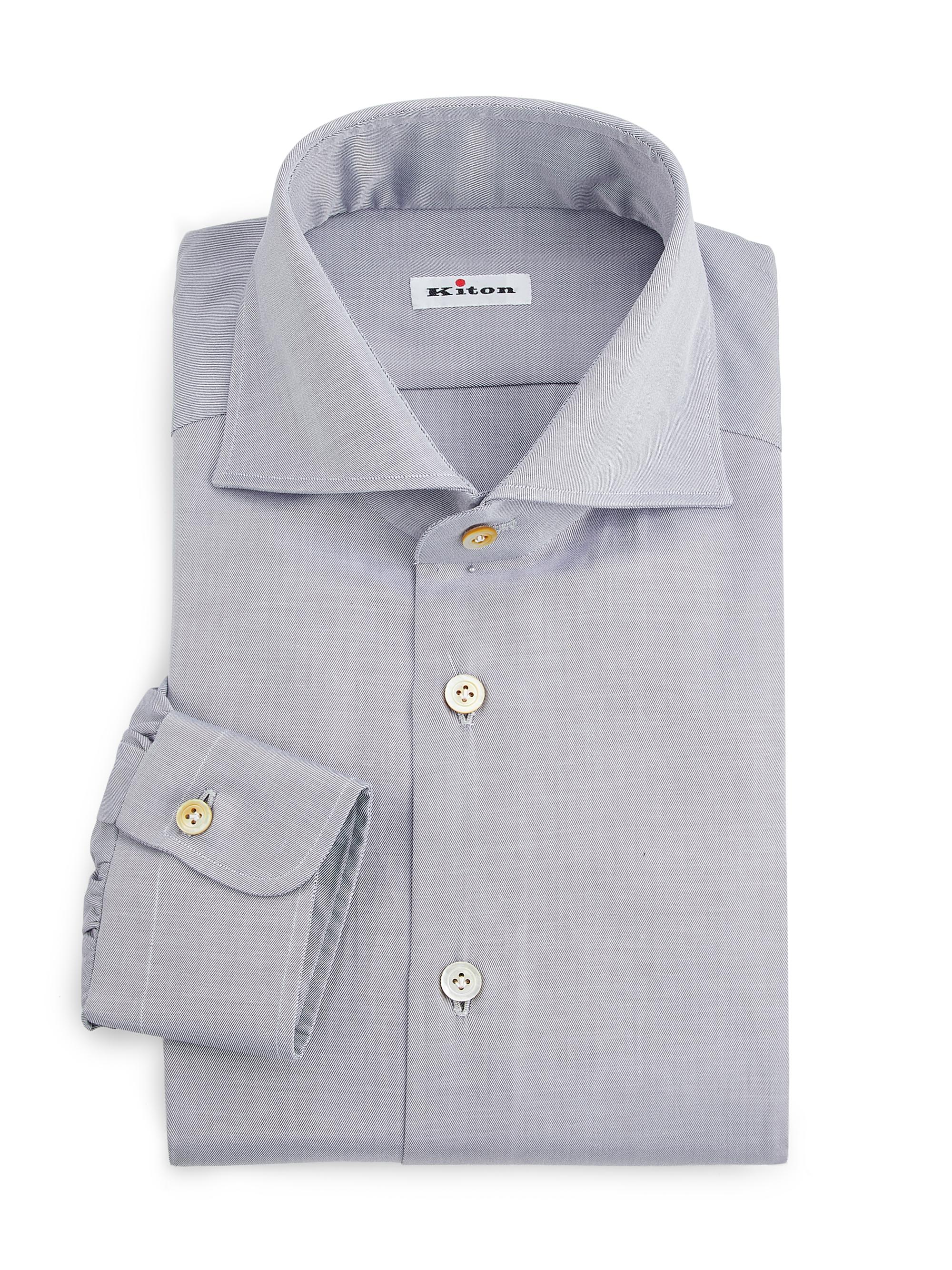 Kiton Men's Cotton Twill Shirt - Grey