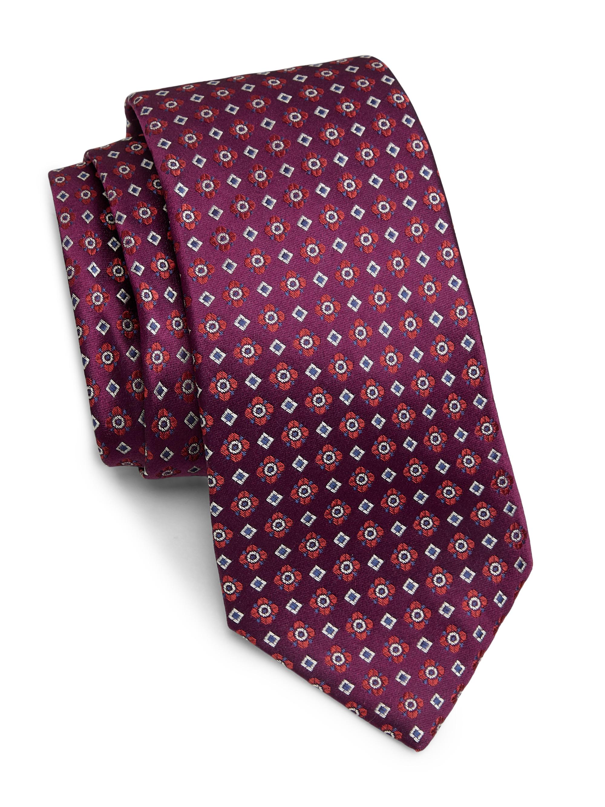 Kiton Men's Floral Geometric Silk Tie - Red Multi