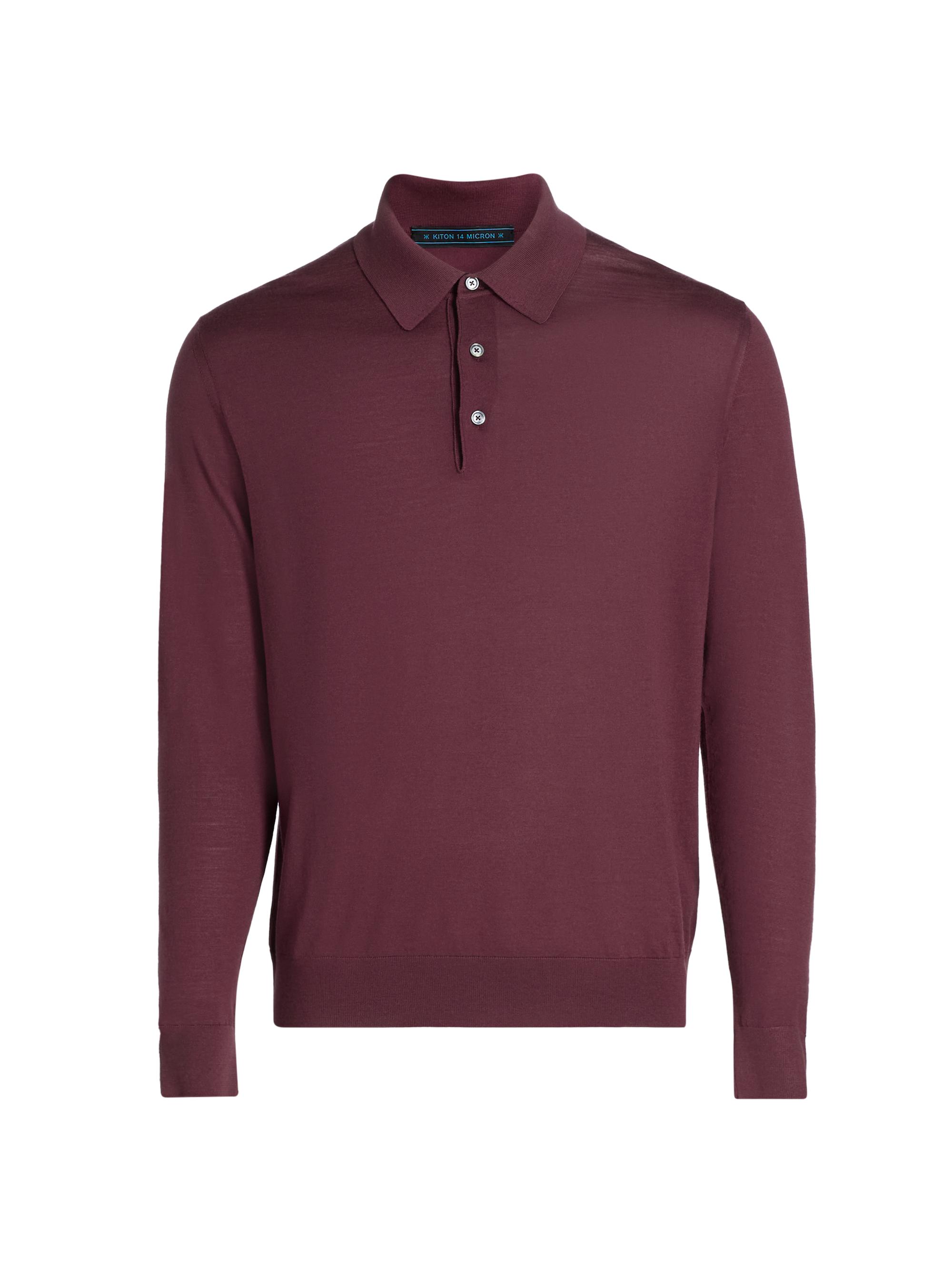Kiton Men's Fine Cashmere Long-Sleeve Polo Shirt - Mauve