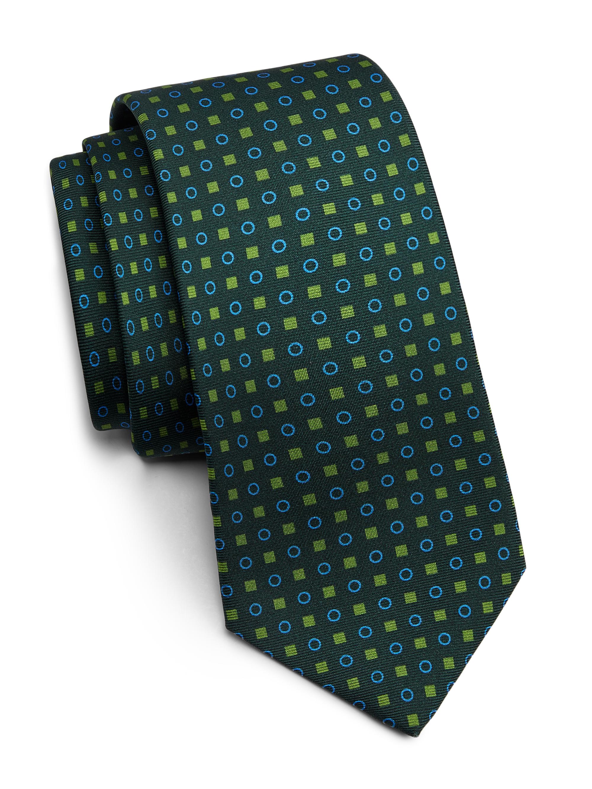 Kiton Men's Geometric Silk Tie - Green Blue