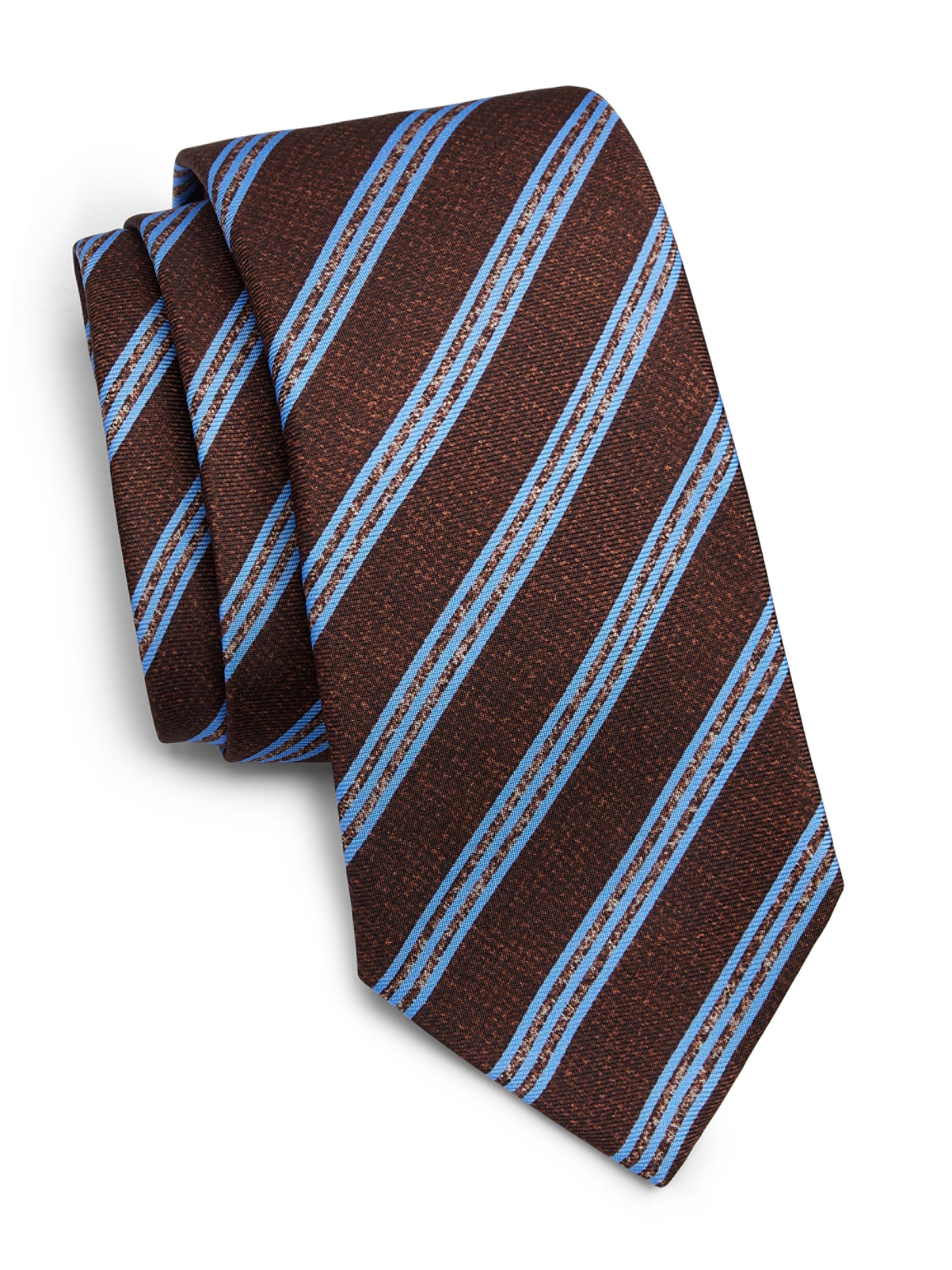 Kiton Men's Striped Silk Tie - Brown Light Blue