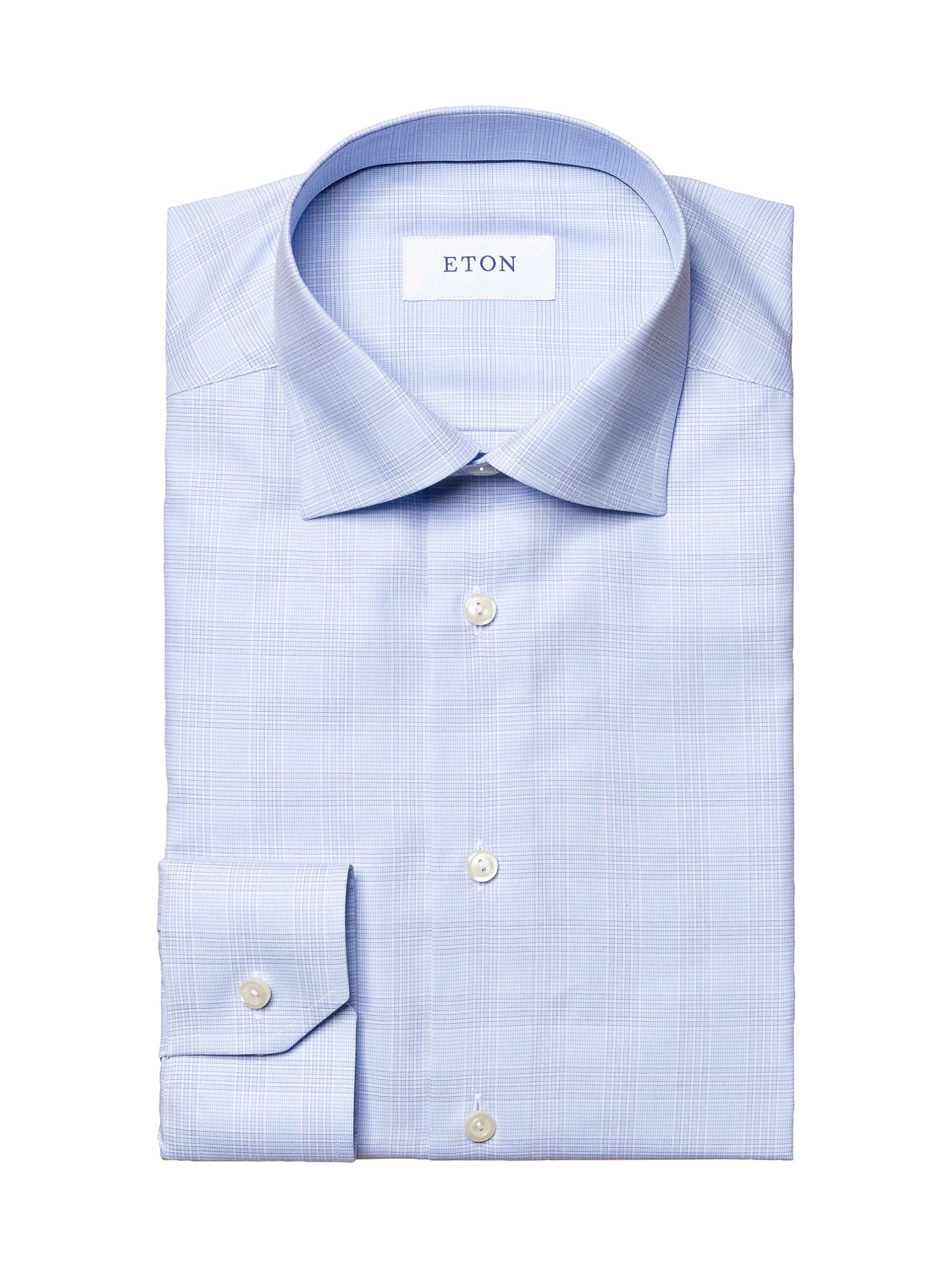 Eton Men's Prince Of Wales Check Classic-Fit Shirt - Blue