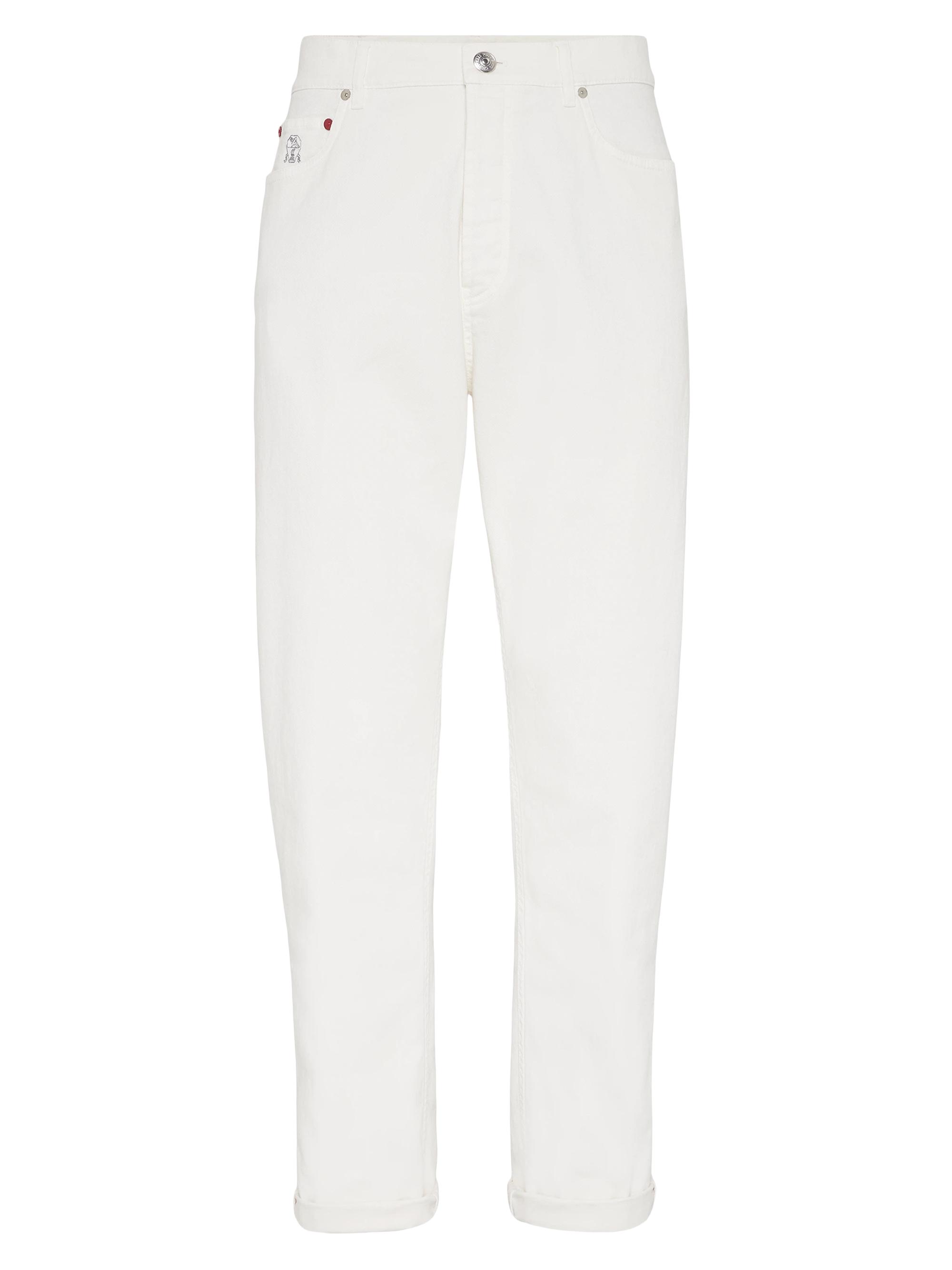 Brunello Cucinelli Men's Garment Dyed Iconic Fit Five Pocket Jeans - Snow