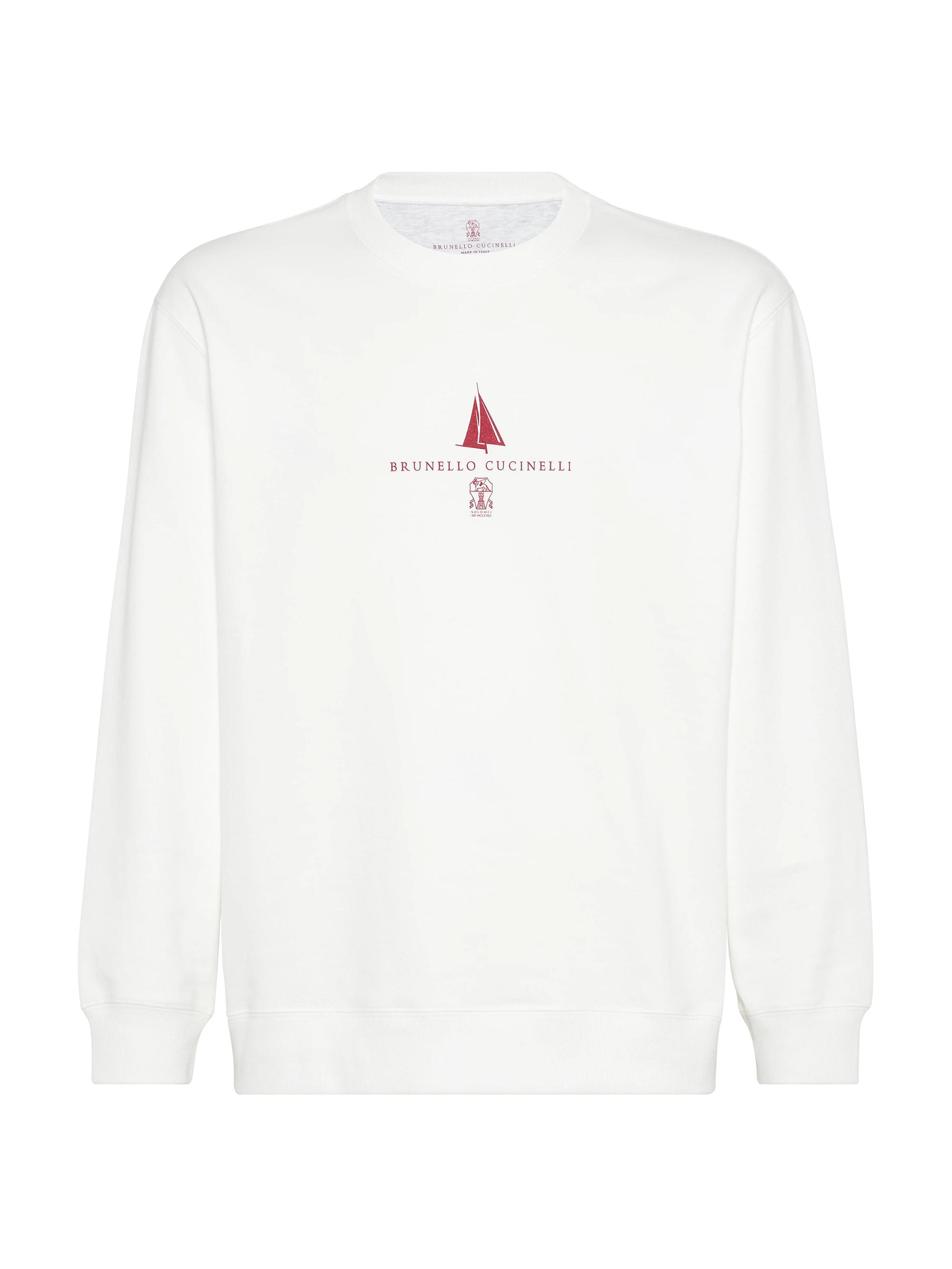 Brunello Cucinelli Men's Techno Cotton French Terry Sweatshirt with Print - Off White