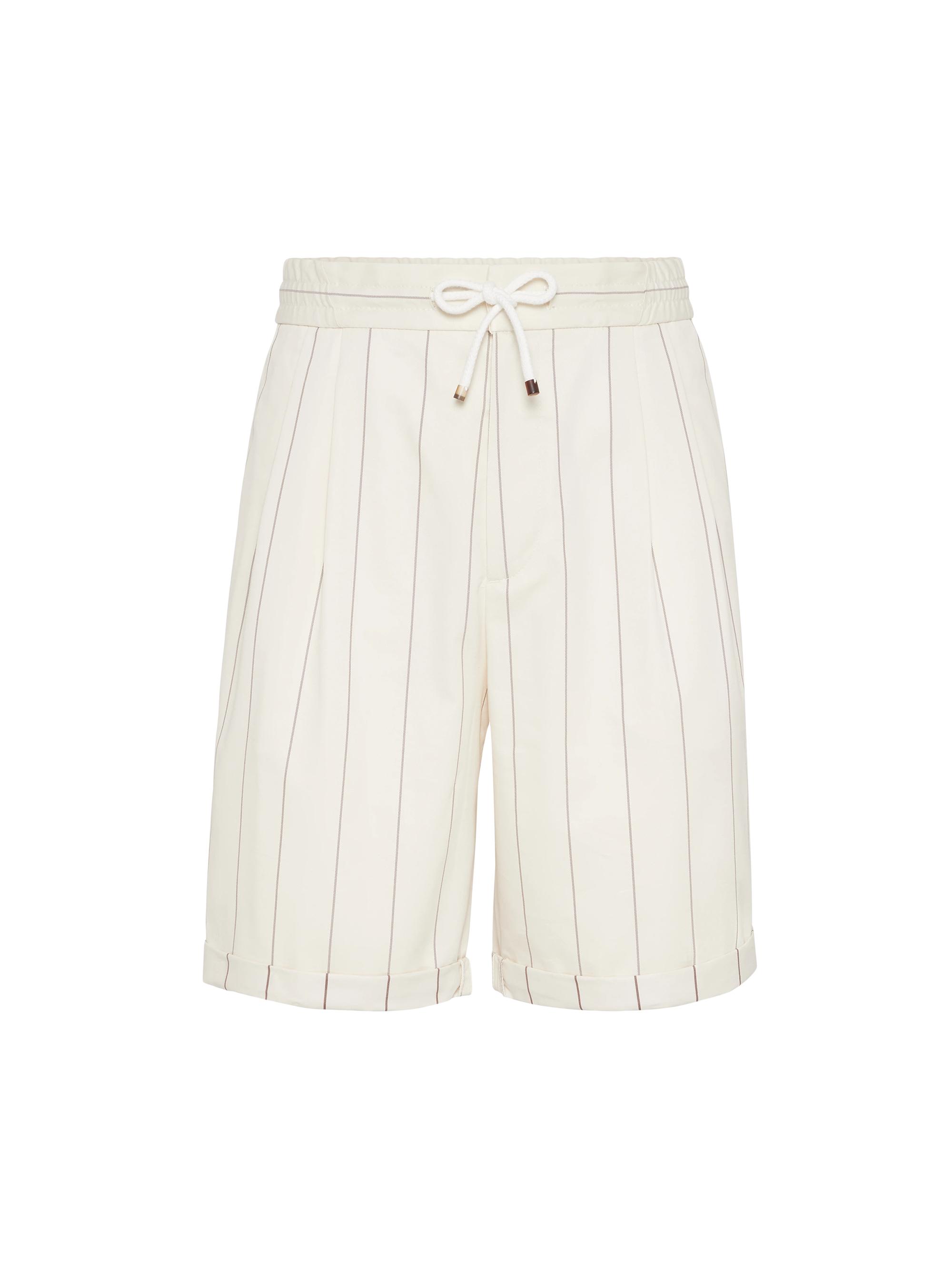 Brunello Cucinelli Men's Wool Blend Chalk Stripe Gabardine Bermuda Shorts with Drawstring - Rope