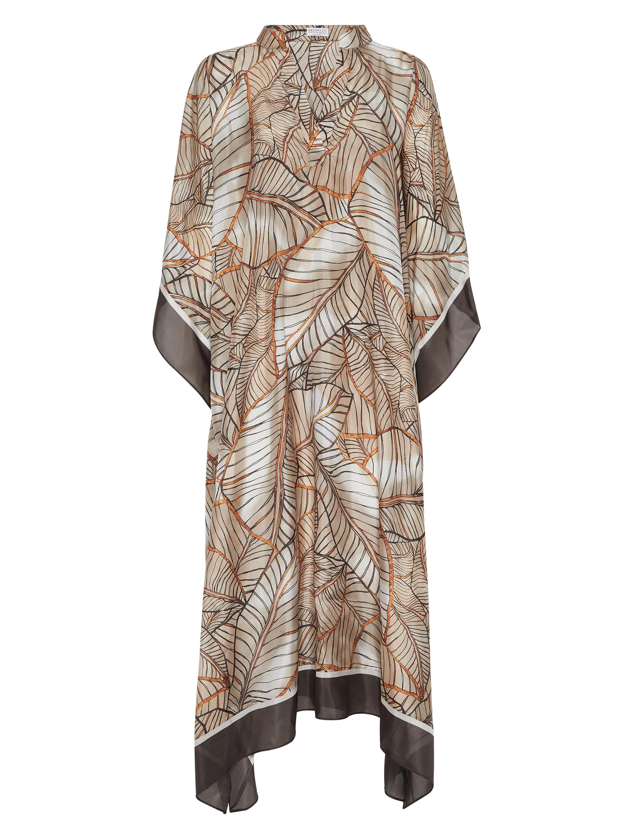 Brunello Cucinelli Women's Silk Papyrus Print Pongée Caftan Dress - Cocoa