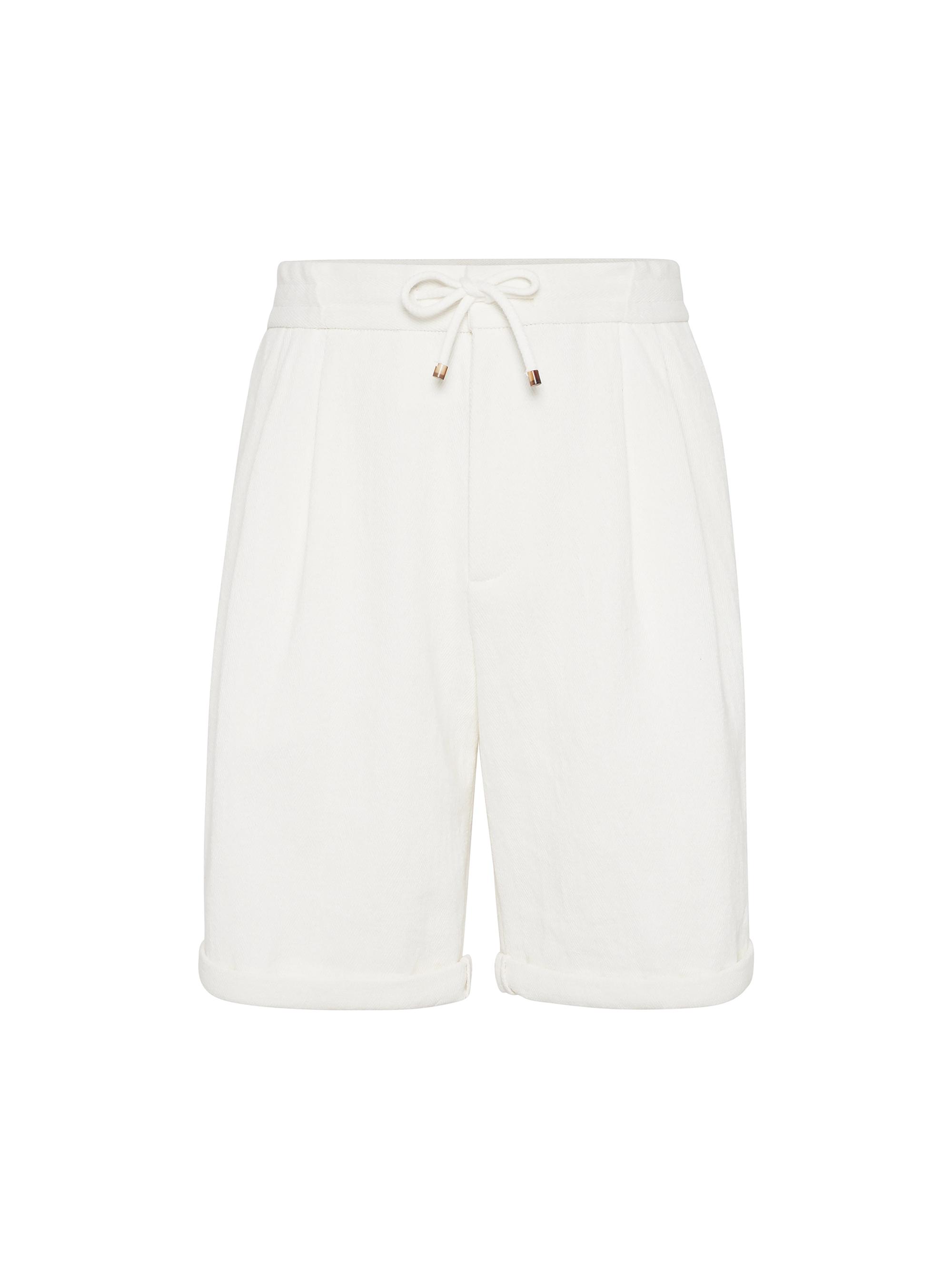 Brunello Cucinelli Men's Cotton Blend Chevron Bermuda Shorts with Drawstring - Panama