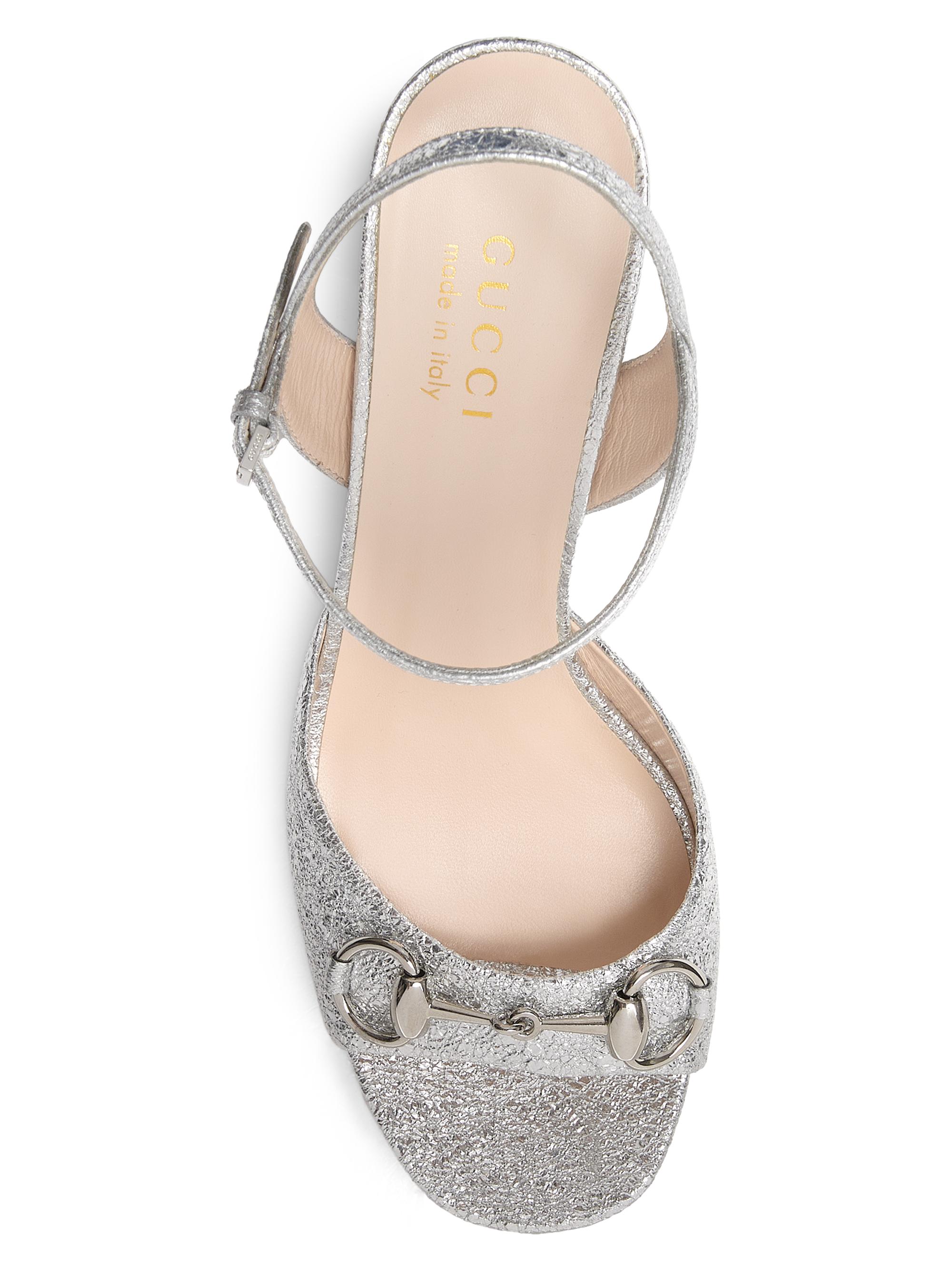 Gucci Lady Horsebit 75MM Metallic Leather Sandals | Saks Fifth Avenue