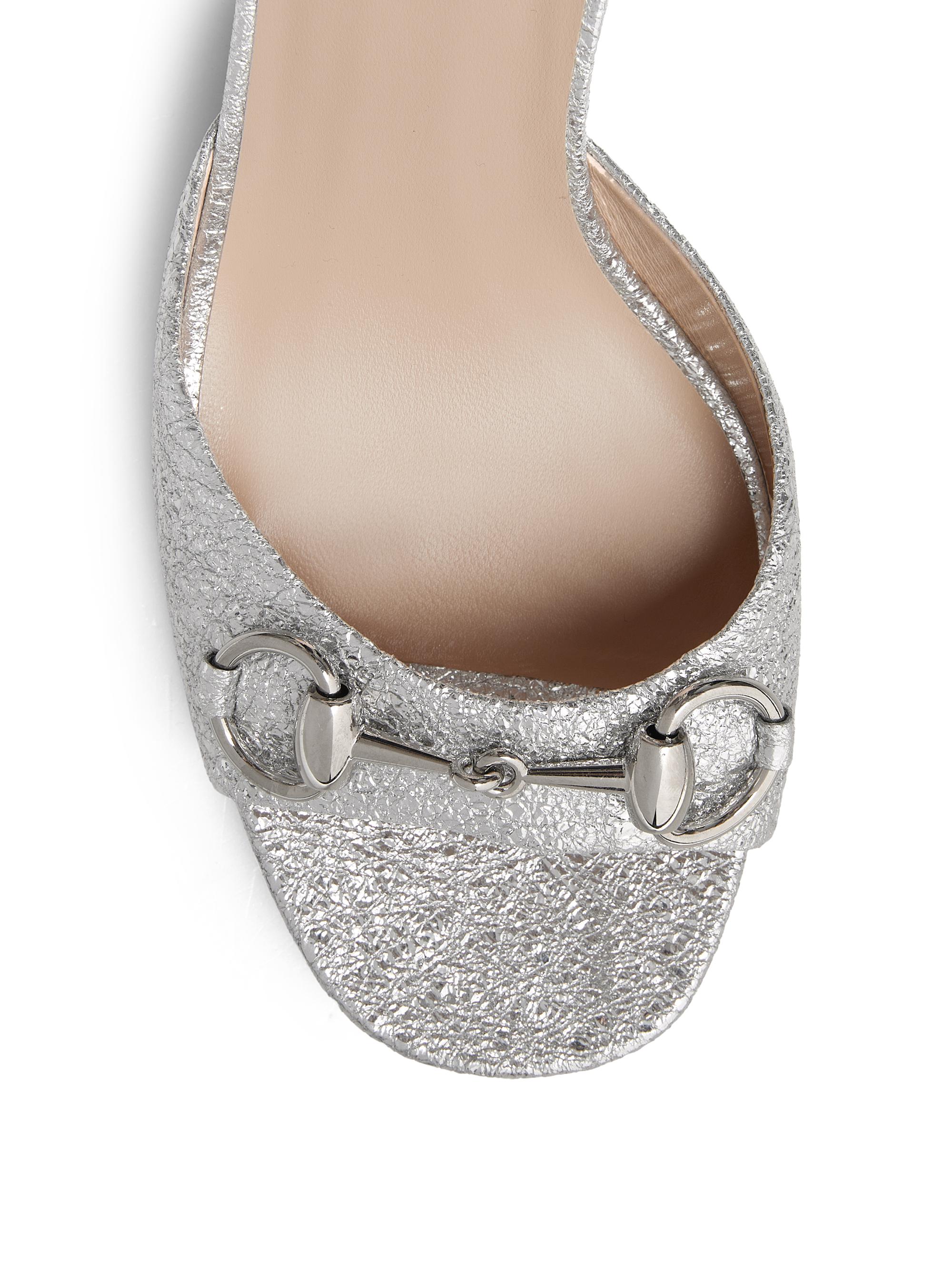 Gucci Lady Horsebit 75MM Metallic Leather Sandals | Saks Fifth Avenue