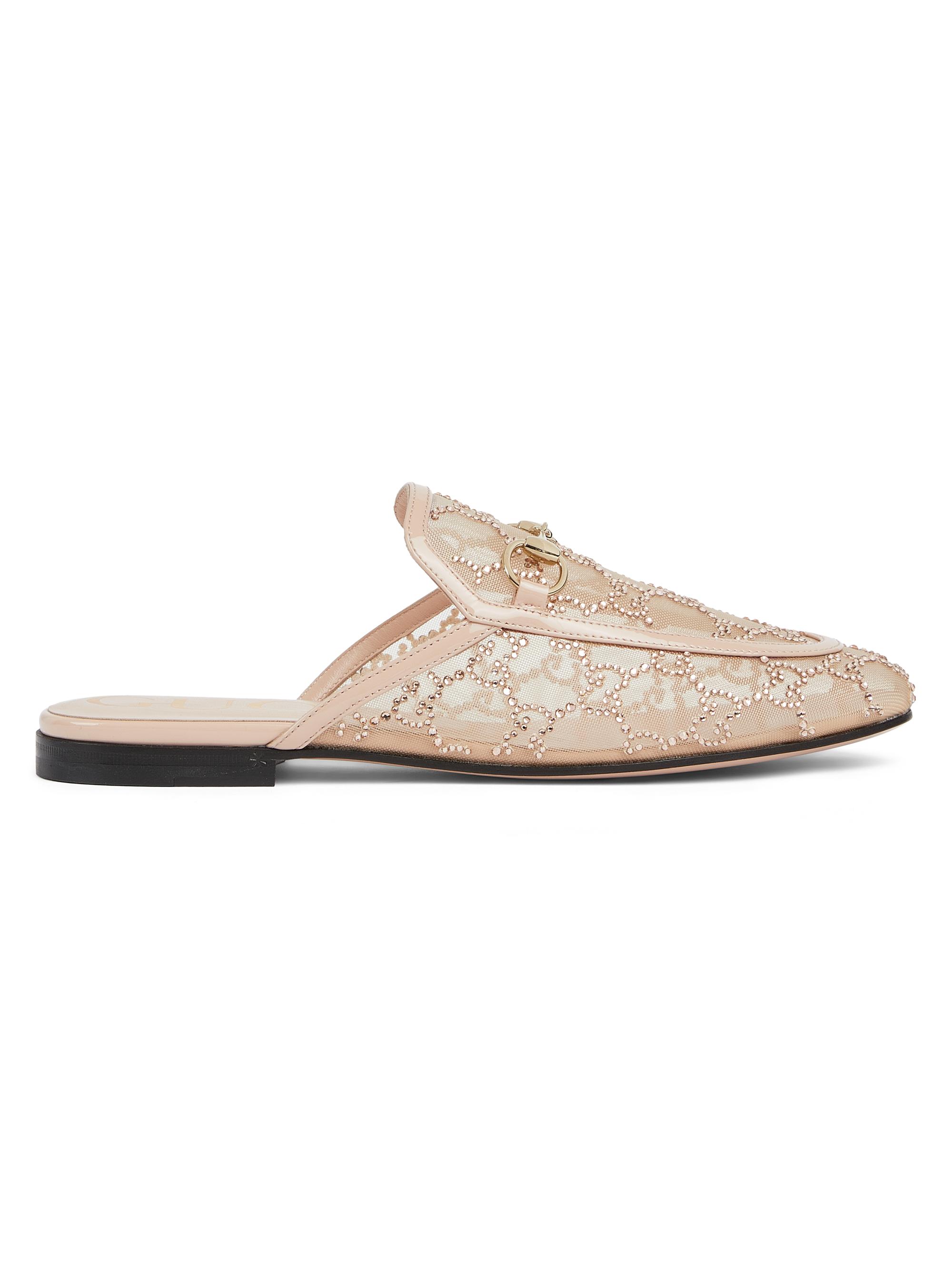 Gucci Women's Embellished Logo Mules - Shell Pink
