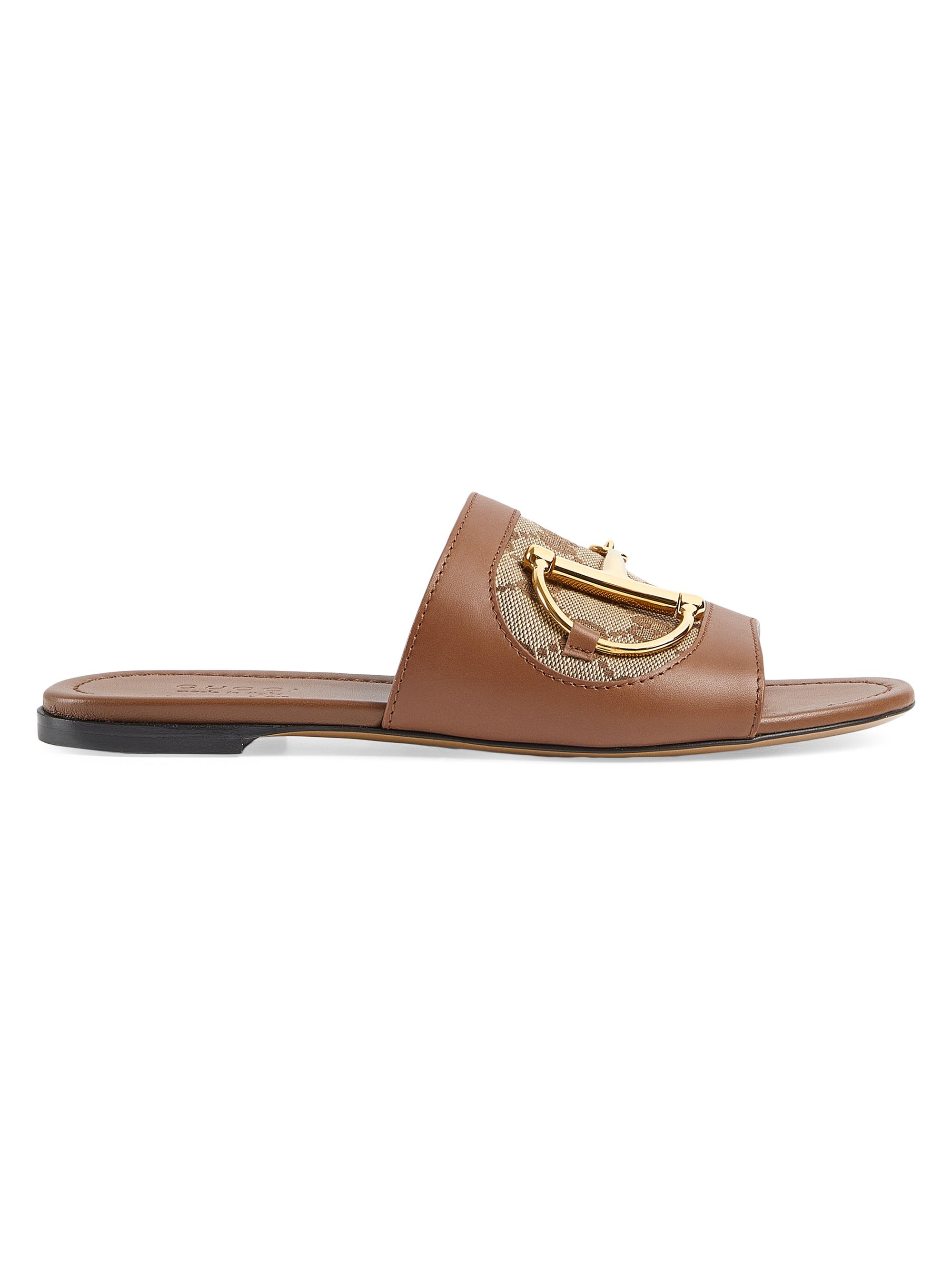 Gucci Alfa Horsebit GG Canvas Leather Sandals Saks Fifth Avenue
