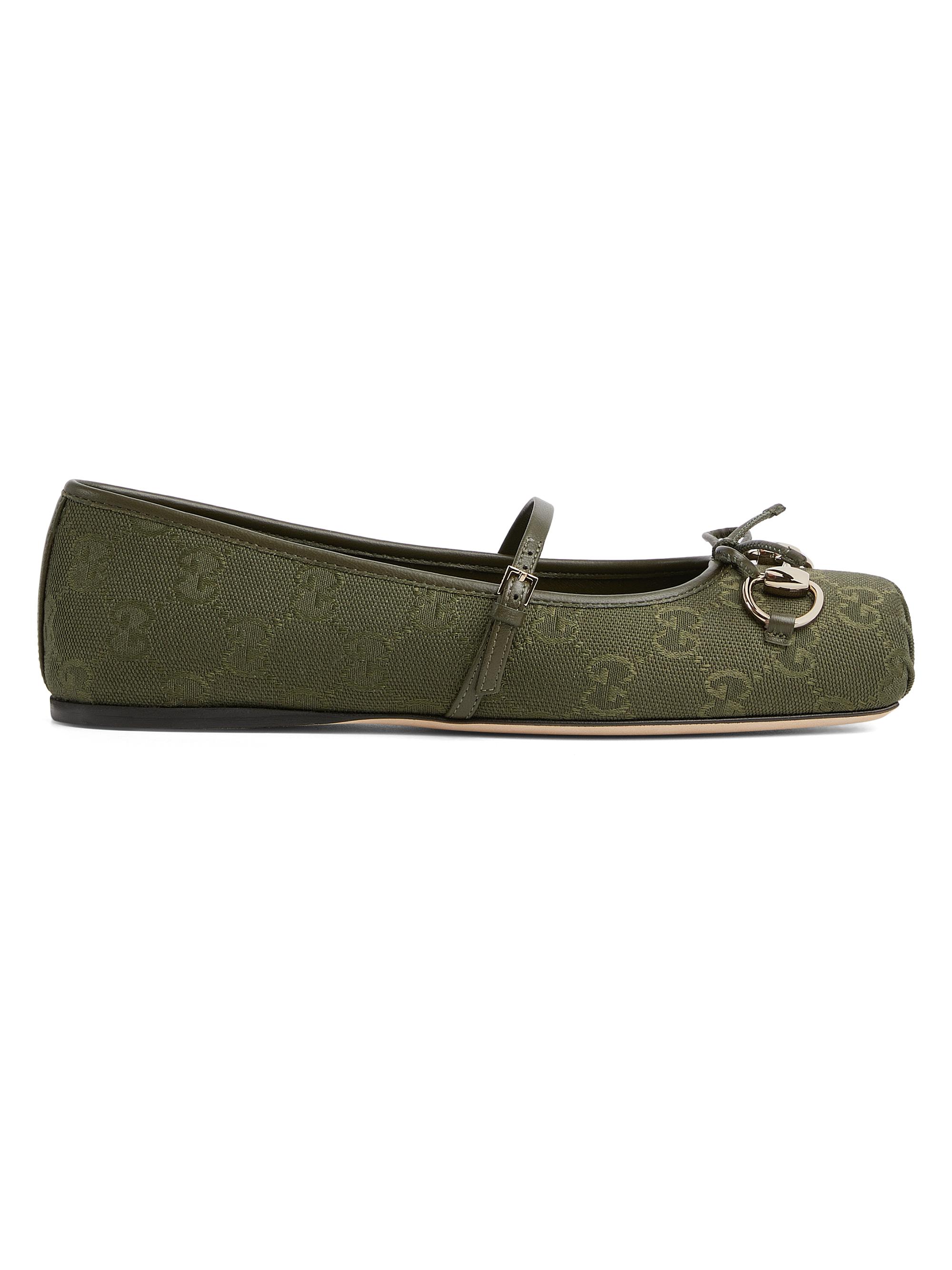 Gucci Horsebit GG Canvas Leather Ballerina Flats Saks Fifth