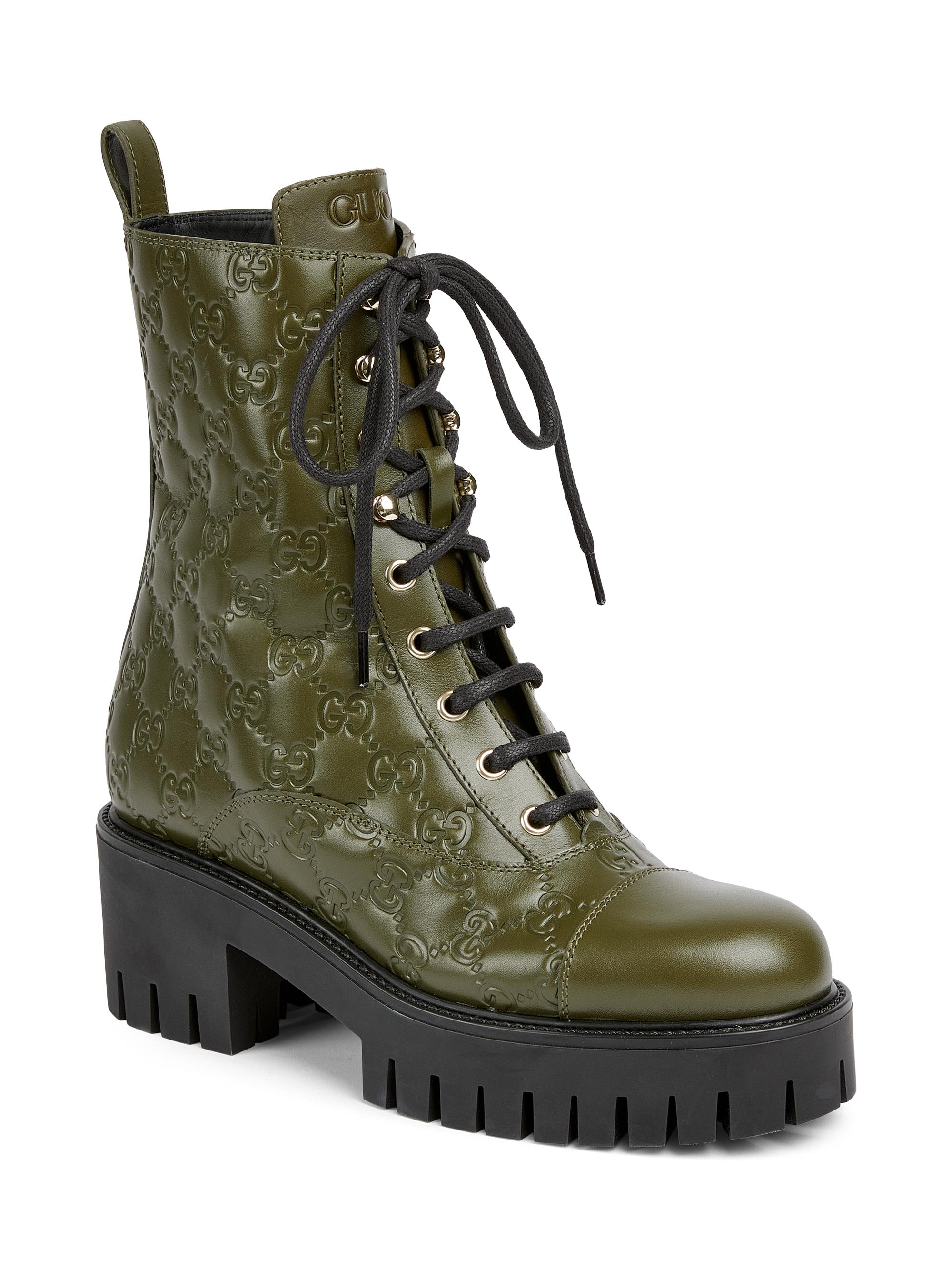 Embossed Logo Leather Combat Boots