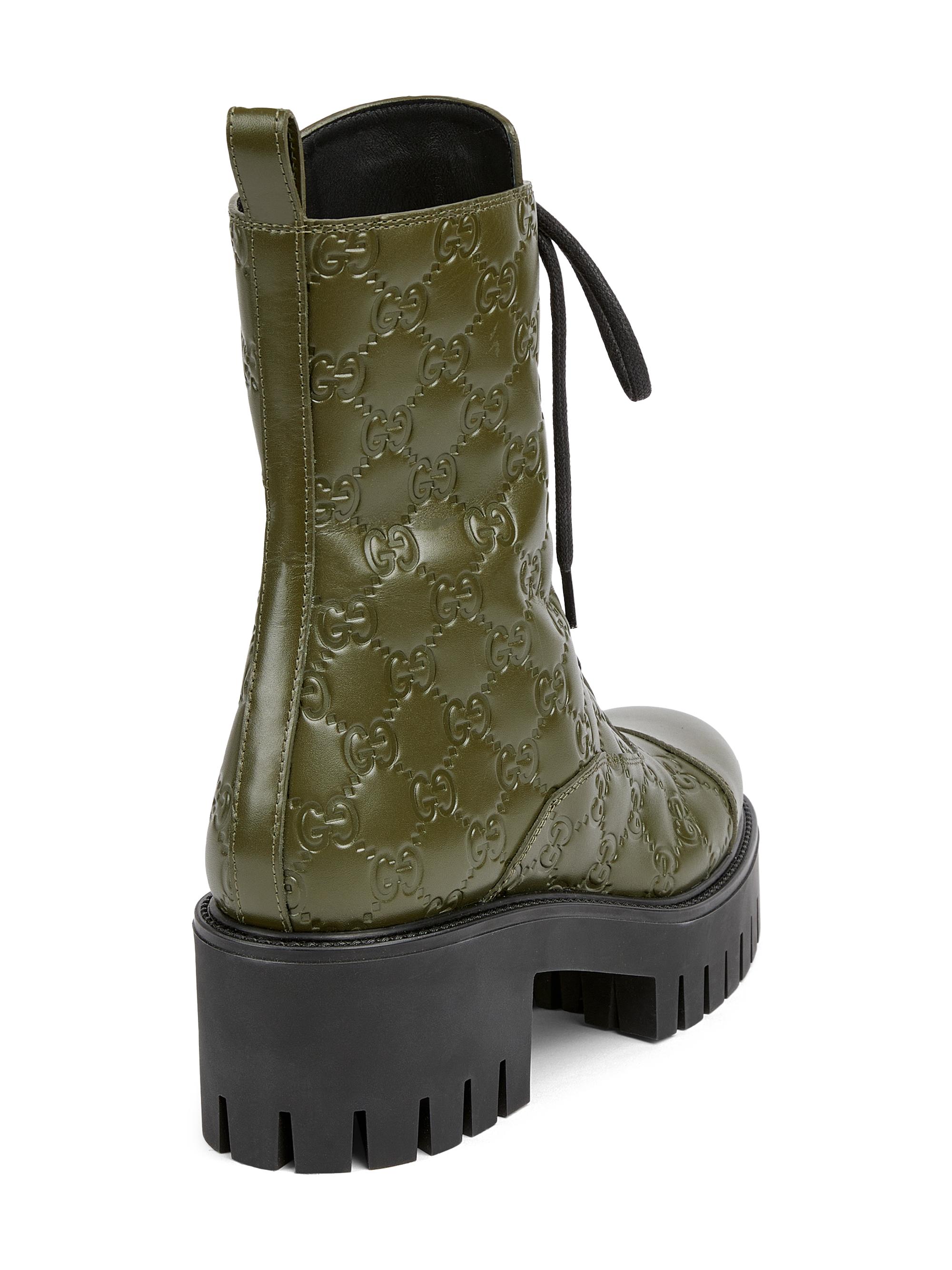 Embossed Logo Leather Combat Boots