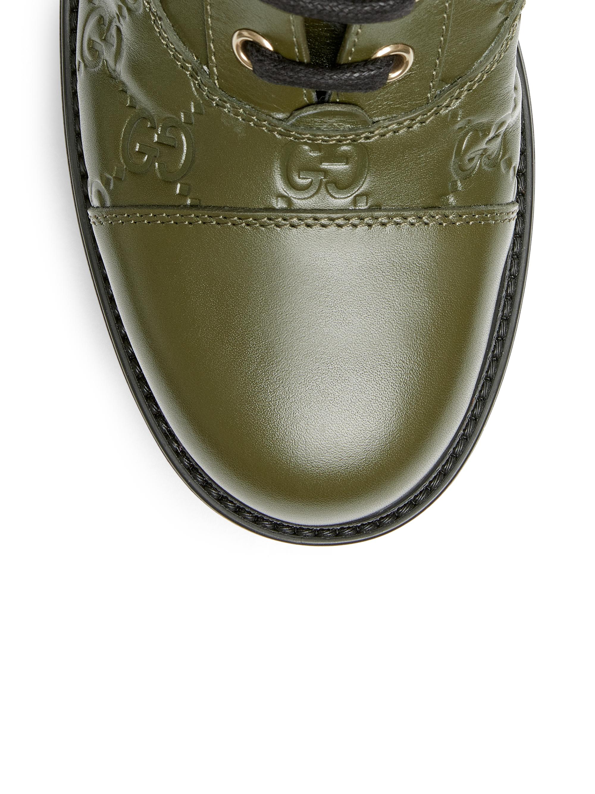 Embossed Logo Leather Combat Boots