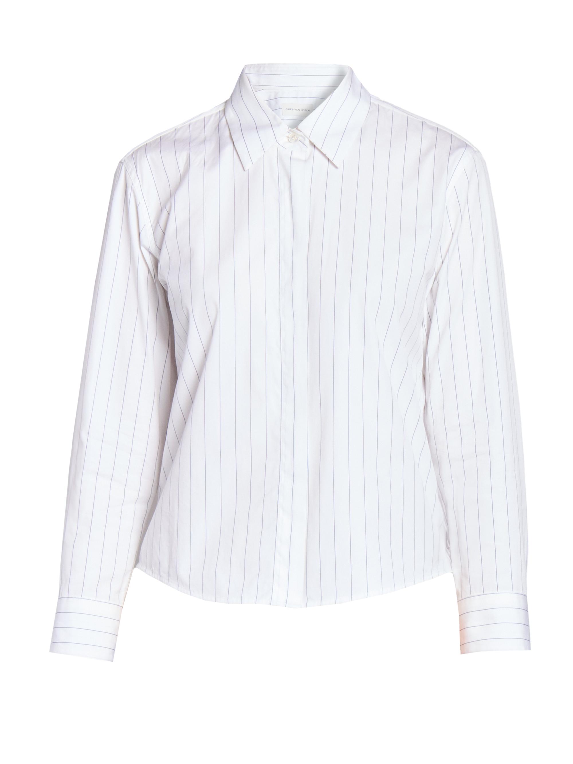 Dries Van Noten Women's Boxy Mini Striped Cotton Shirt - Navy