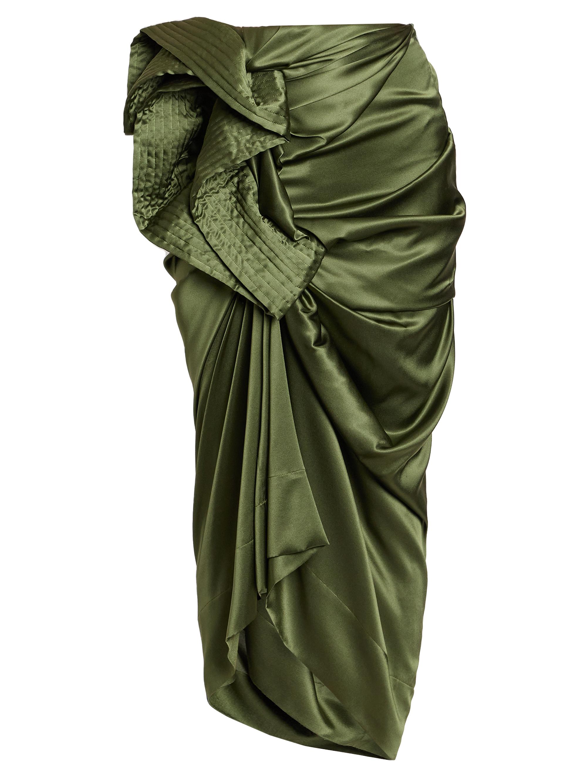 Dries Van Noten Women's Solla Satin Gathered Skirt - Khaki