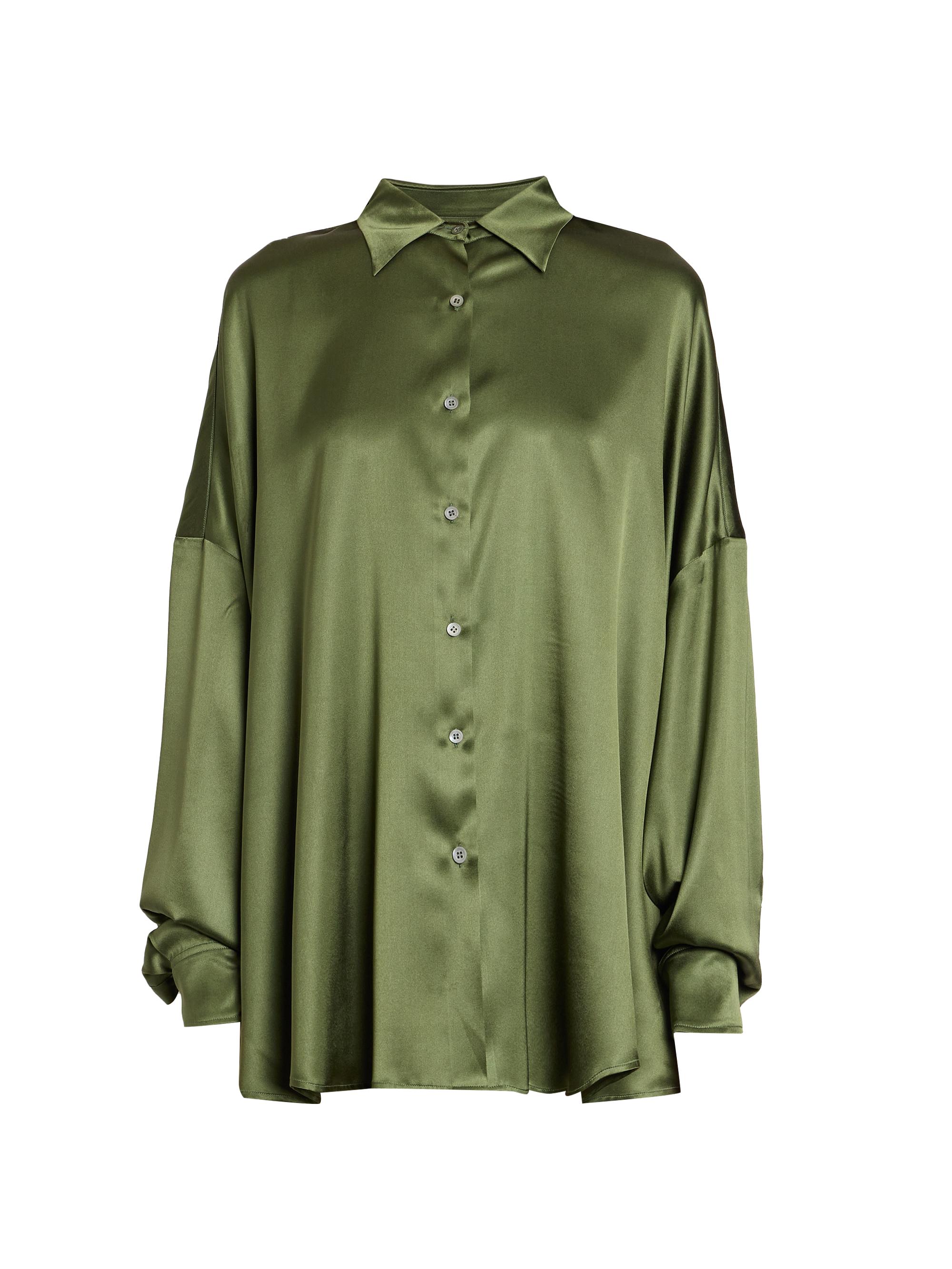 Dries Van Noten Women's Casia Oversized Stretch Silk Shirt - Khaki