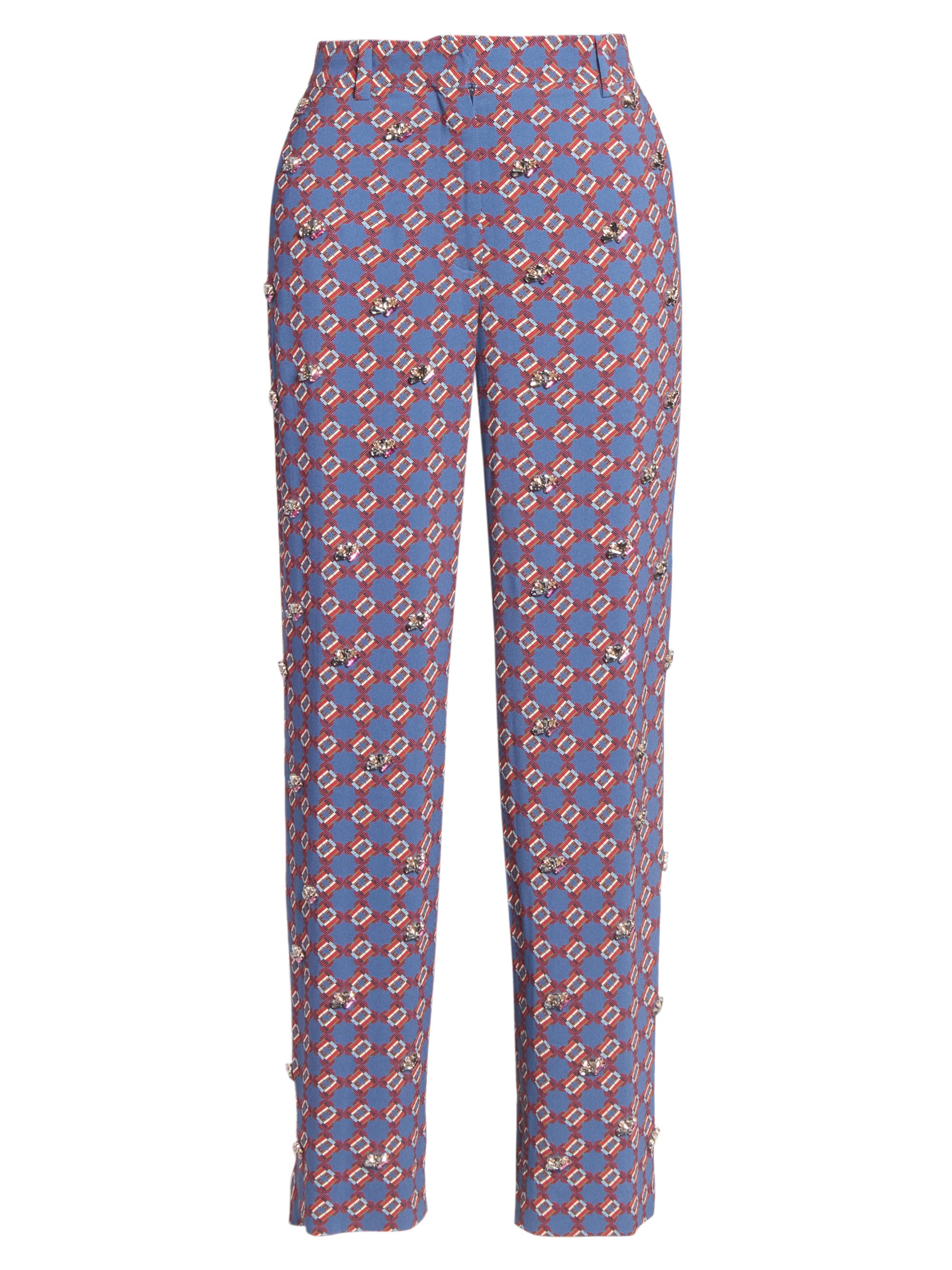 Dries Van Noten Women's Paxy Embellished-Trim Printed Crepe Pants - Blue