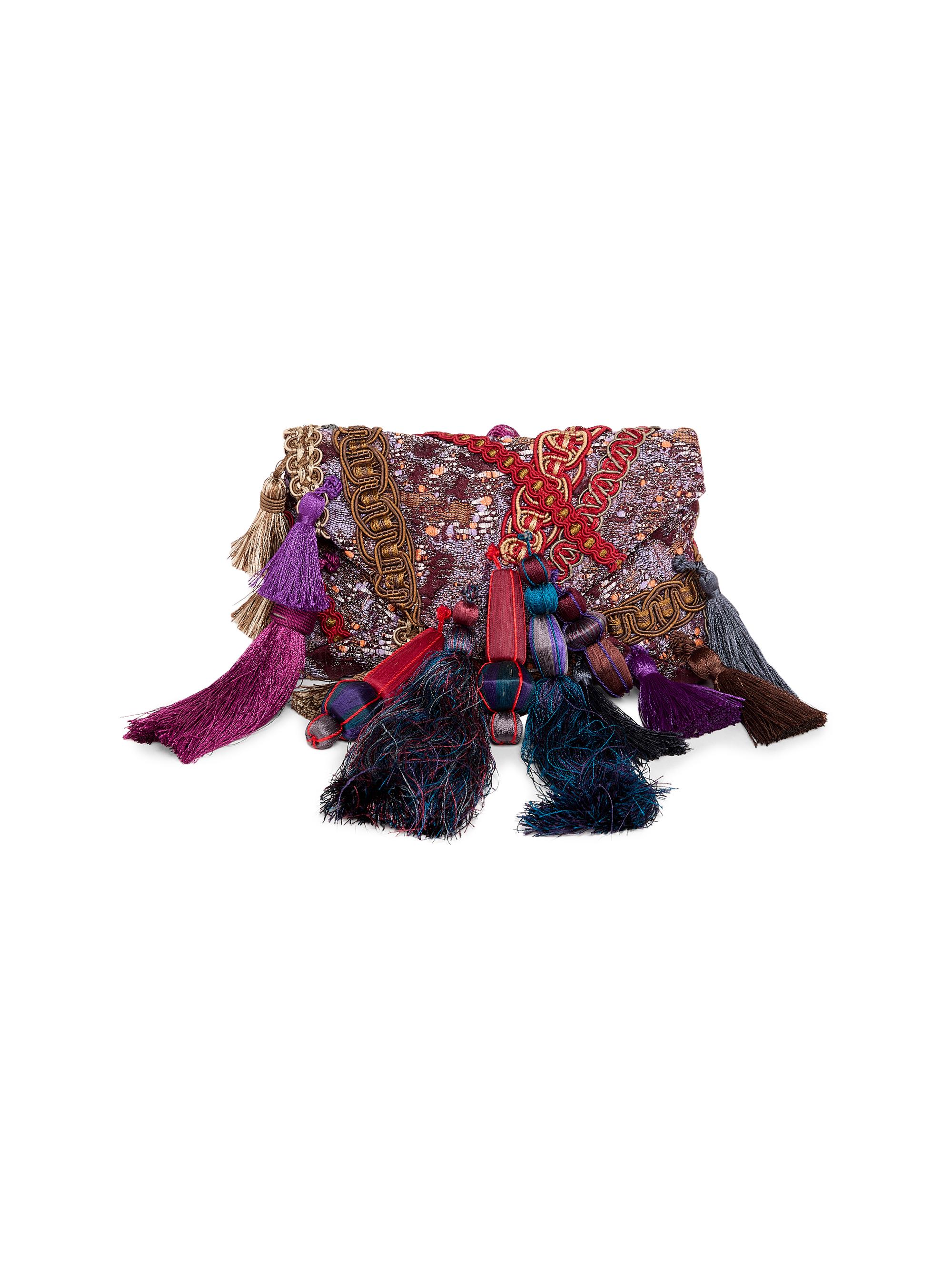 Dries Van Noten Women's Embellished Tweed Shoulder Bag - Burgundy