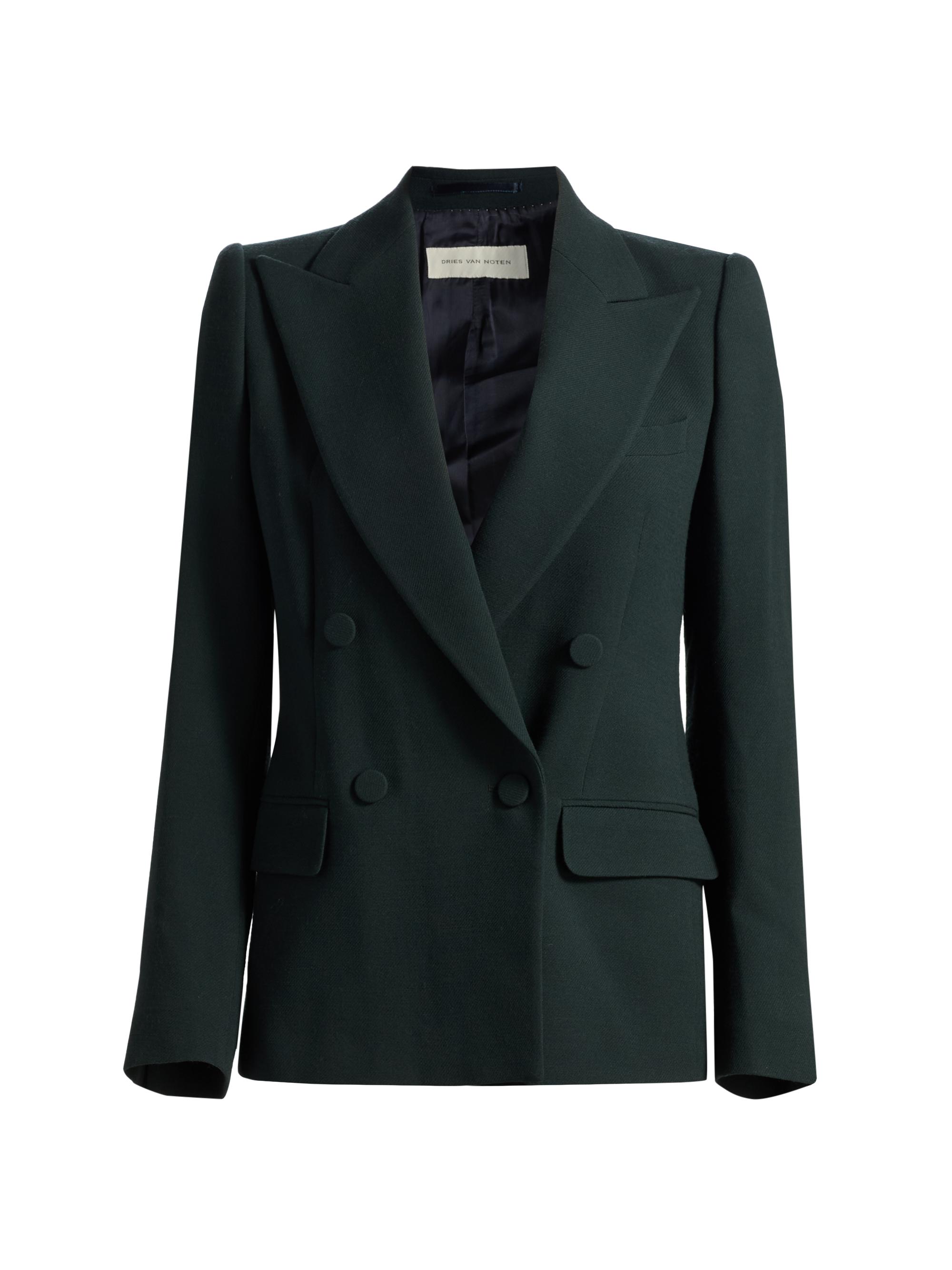 Dries Van Noten Women's Wool Double-Breasted Blazer - Dark Green