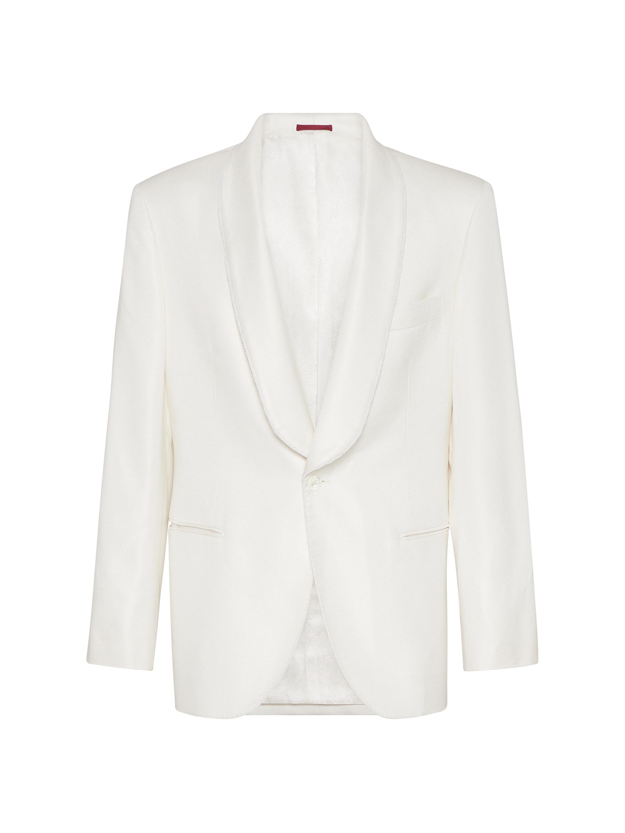 Brunello Cucinelli Men's Silk Diagonal Tuxedo Jacket with Shawl Lapels and Piping - Off White