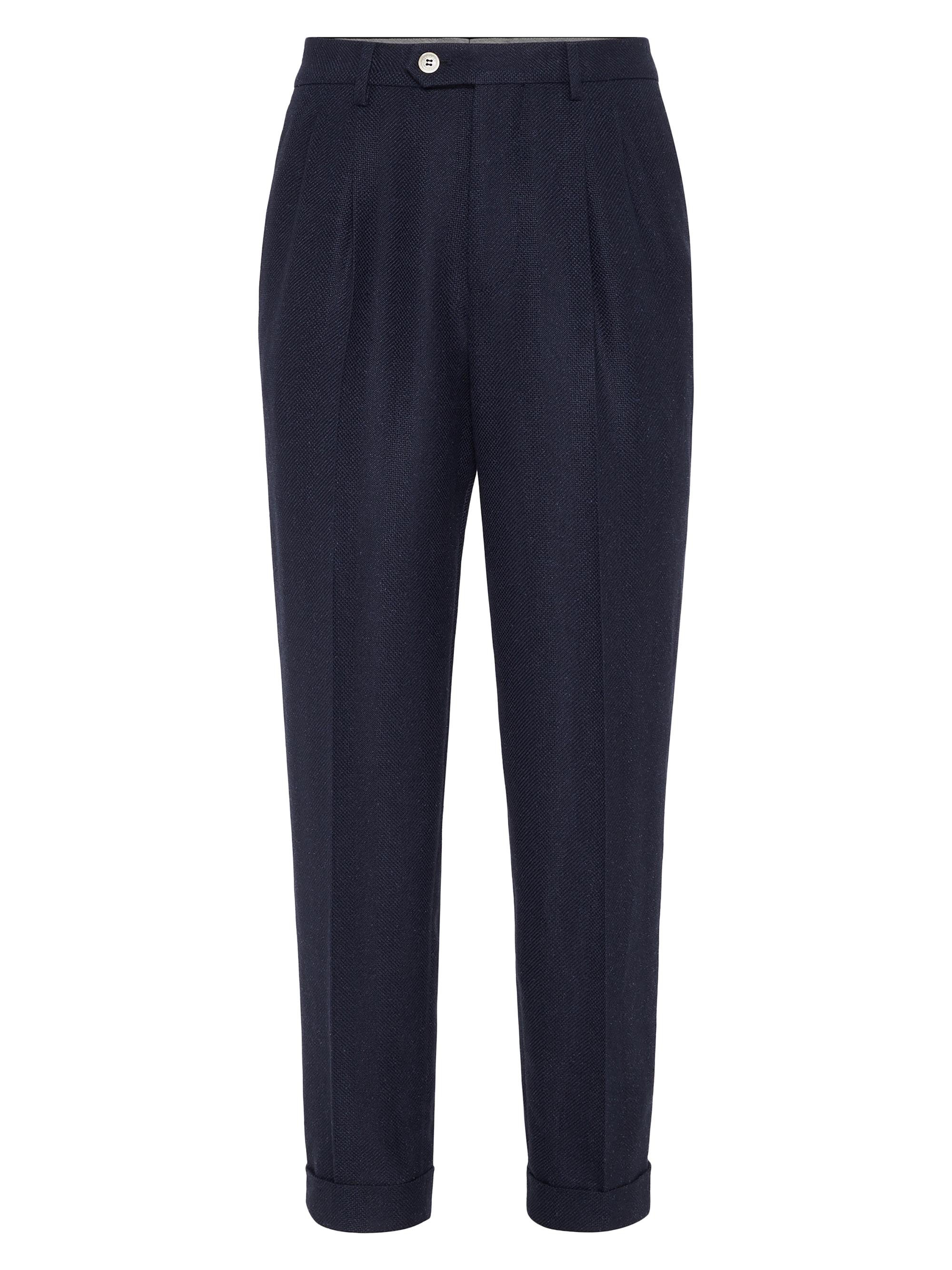 Brunello Cucinelli Men's Textured Stripe Diagonal Leisure Fit Trousers - Navy Blue