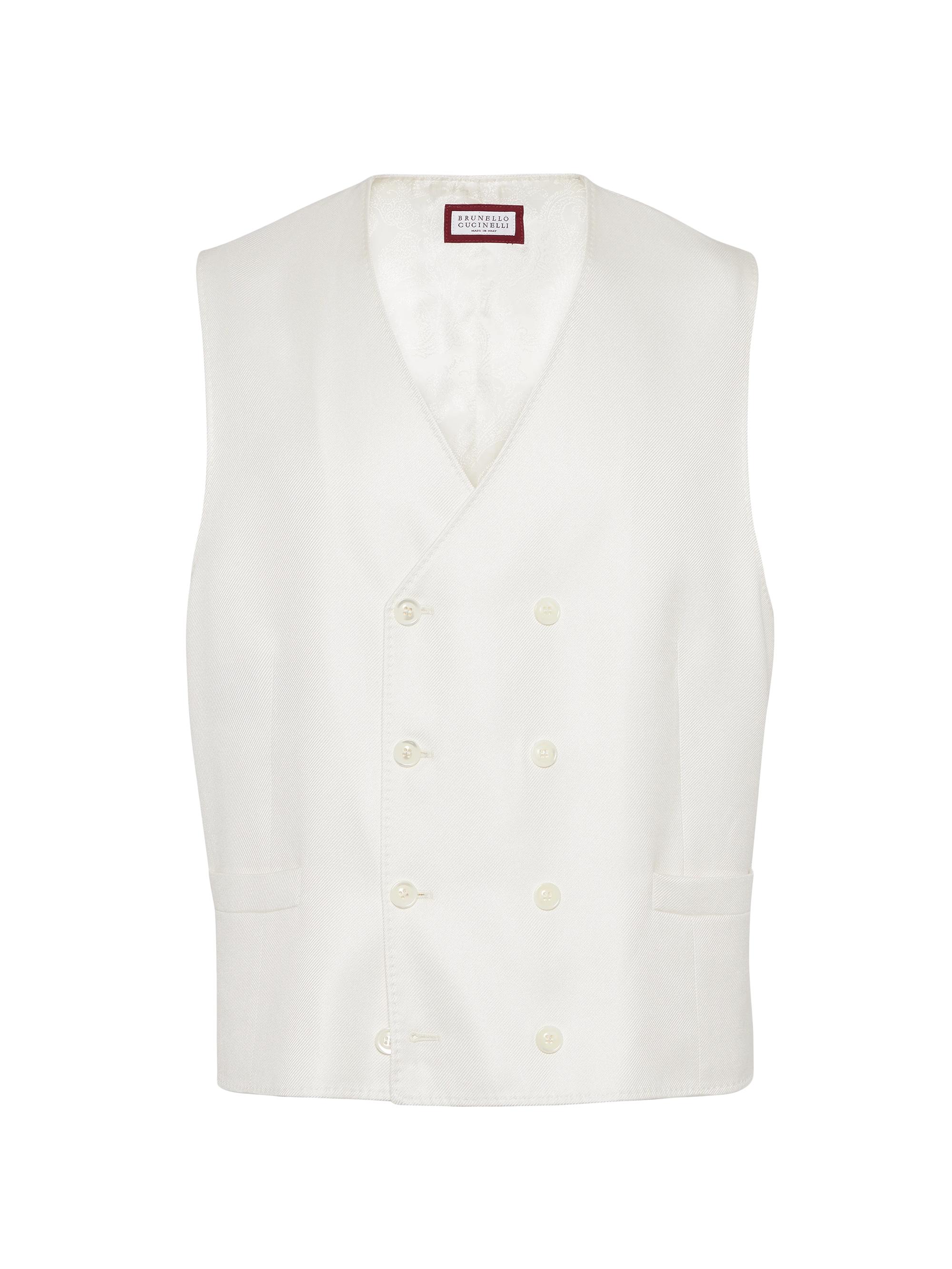 Brunello Cucinelli Men's Silk Diagonal One and a Half Breasted Waistcoat - Off White