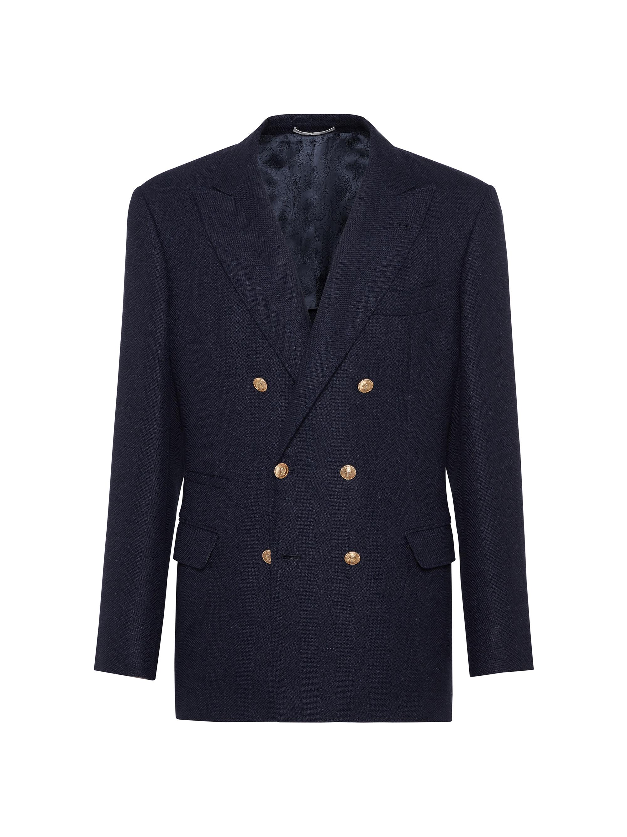 Brunello Cucinelli Men's Textured Stripe Diagonal One a Half Breasted Deconstructed Blazer - Navy Blue