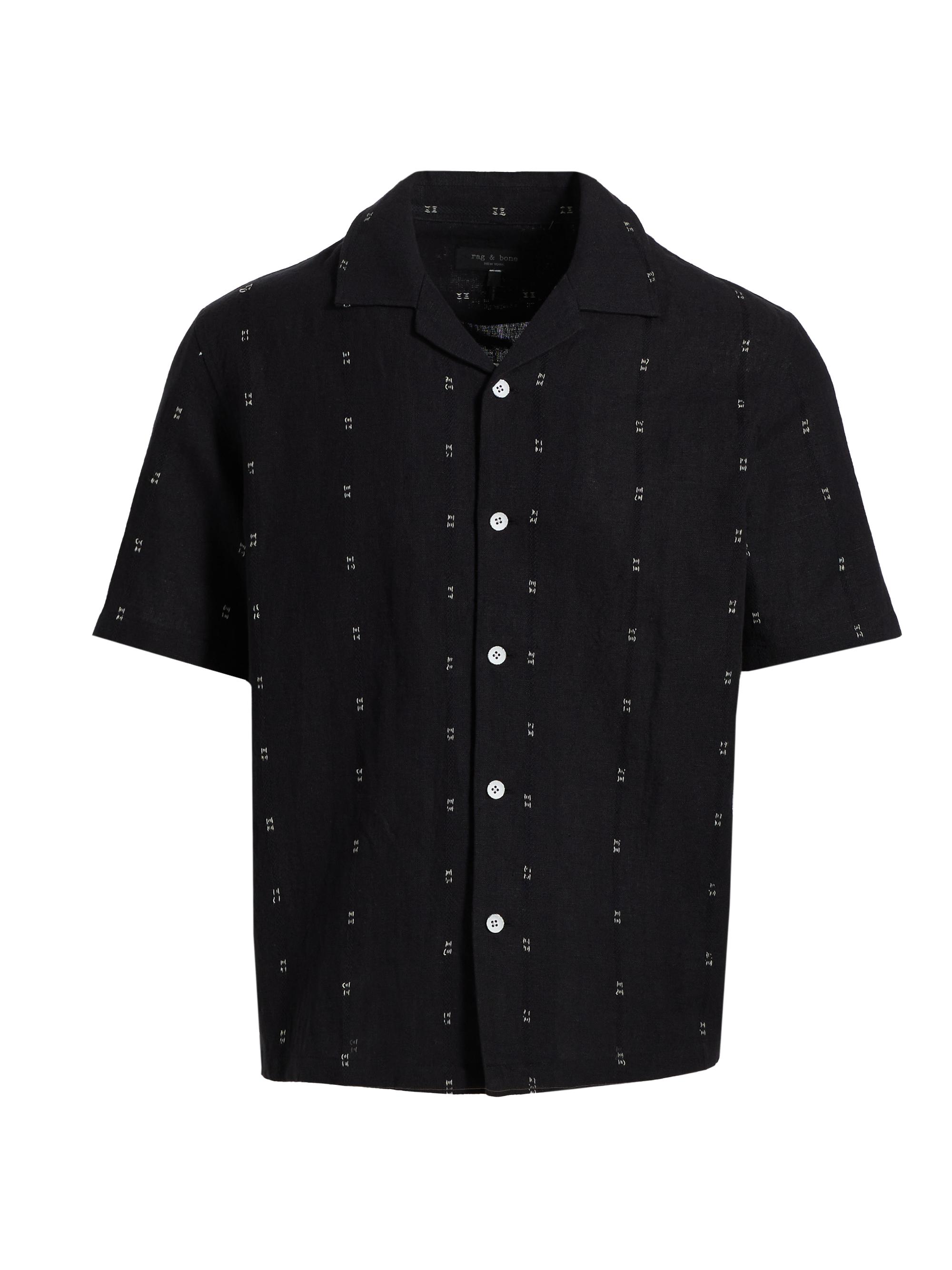rag & bone Men's Avery Embroidered Cotton-Linen Shirt - Black Remi Stripe